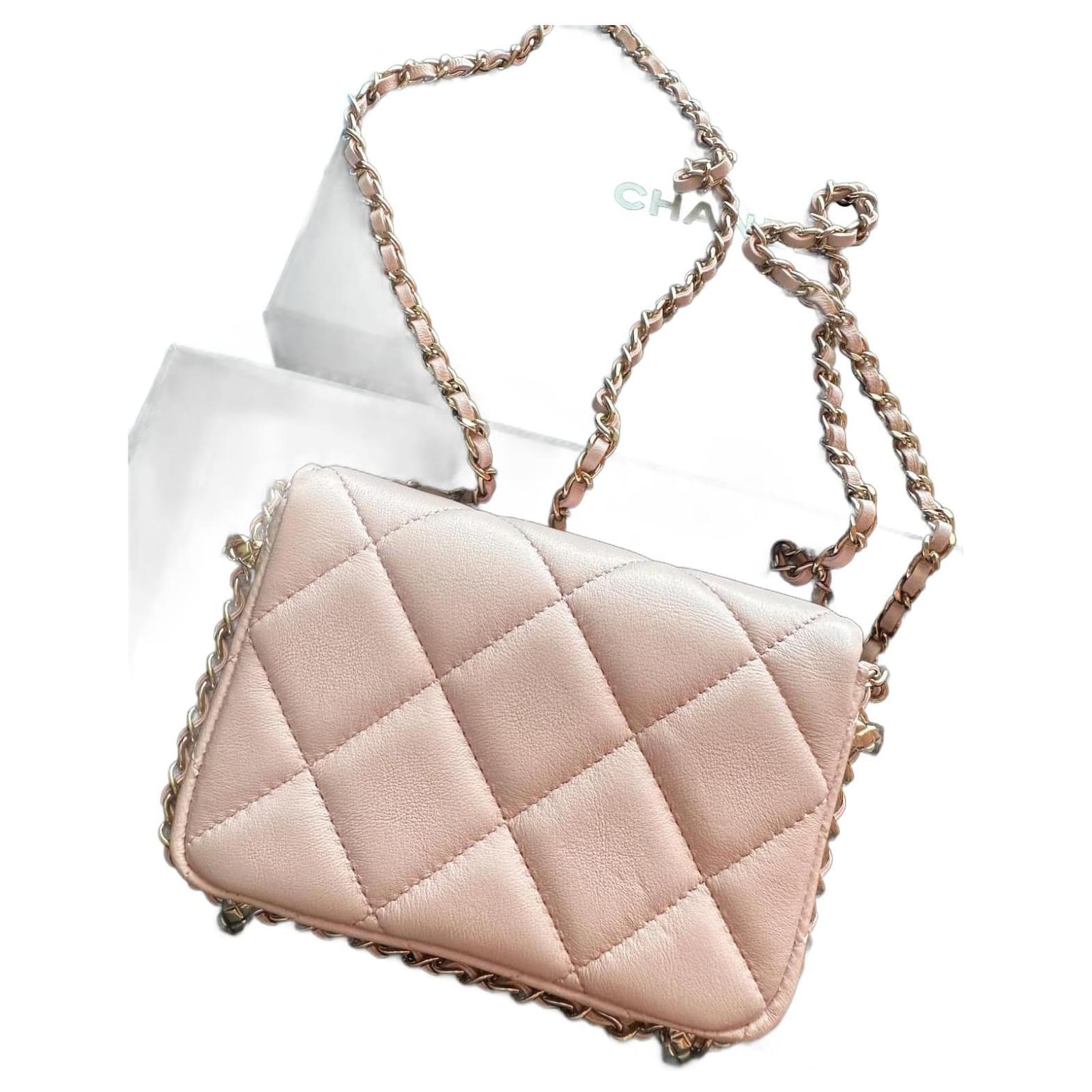 Wallet On Chain Mini Bag CHANEL Timeless Pink Silver hardware Leather ref. 956384 - Joli Closet