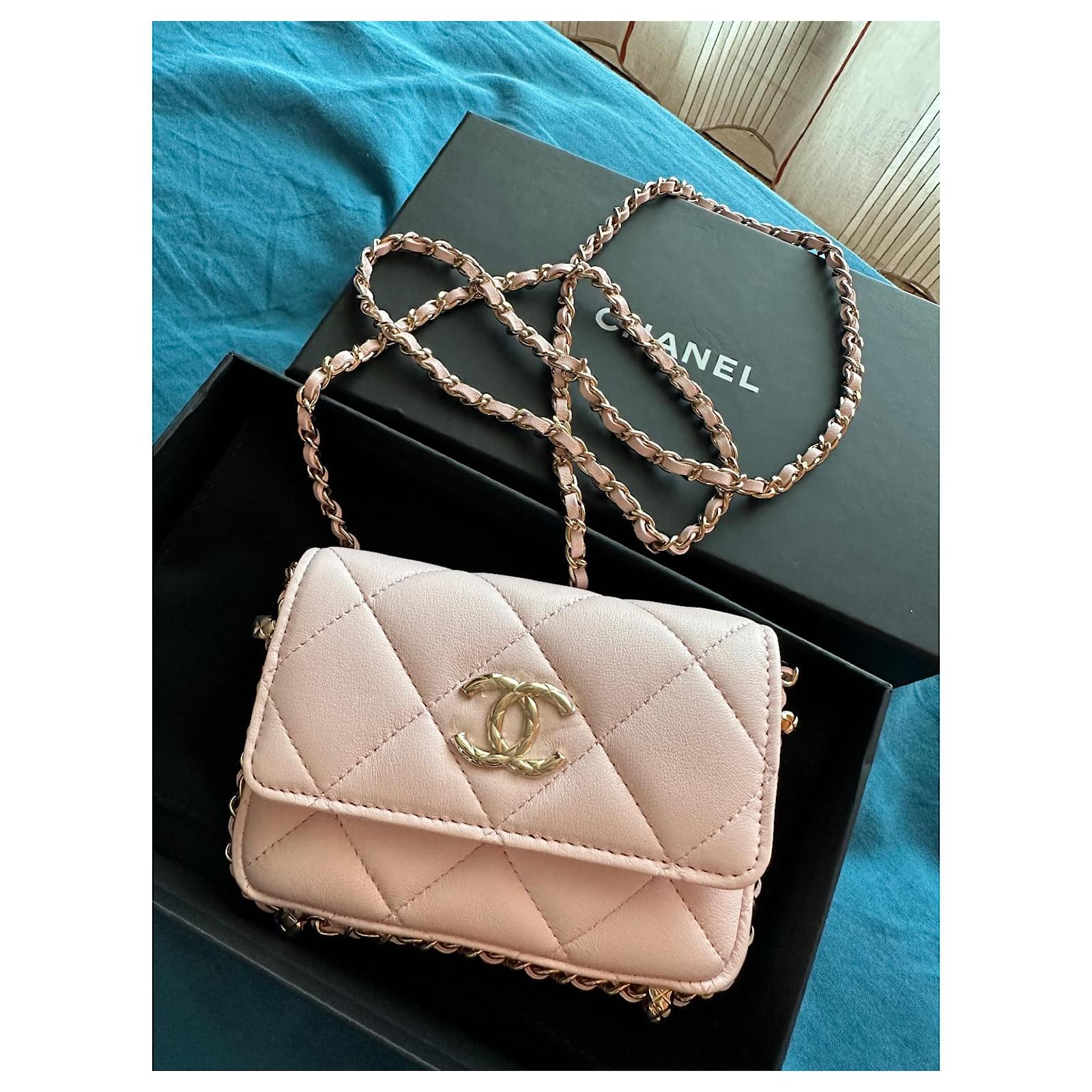 Wallet On Chain Mini Bag CHANEL Timeless Pink Silver hardware Leather ref. 956384 - Joli Closet