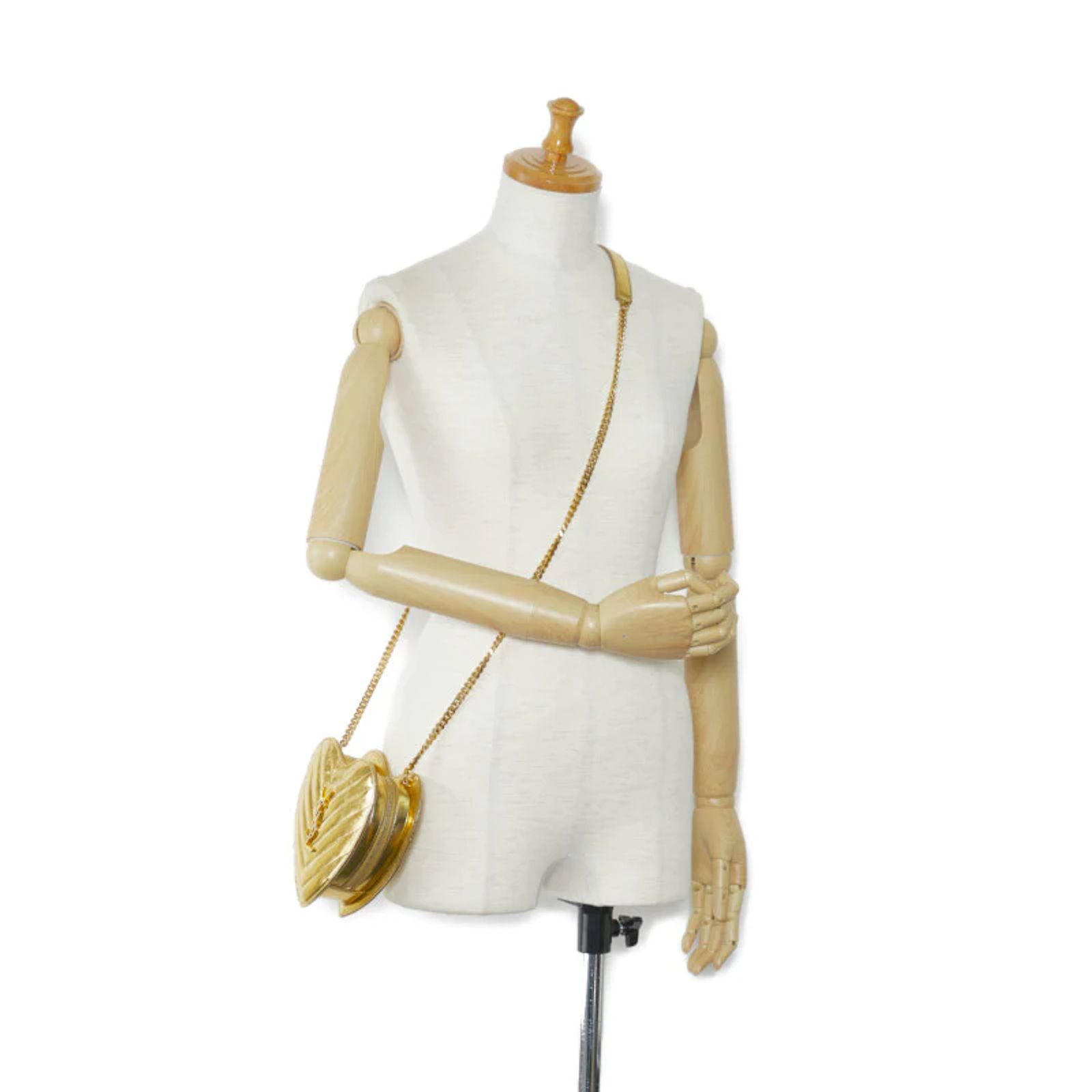Yves Saint Laurent Metallic Heart Chain Bag 446782 Golden Leather 