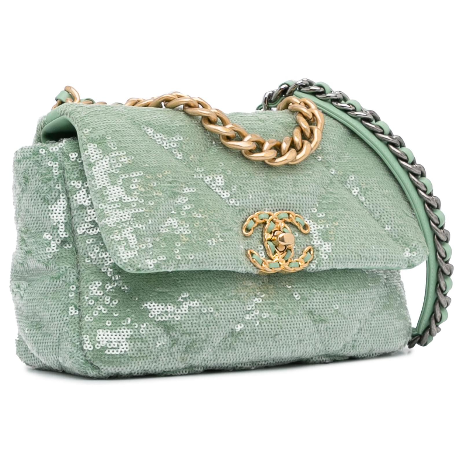 Chanel green 19 Sequin Flap Bag Light green Plastic Resin ref