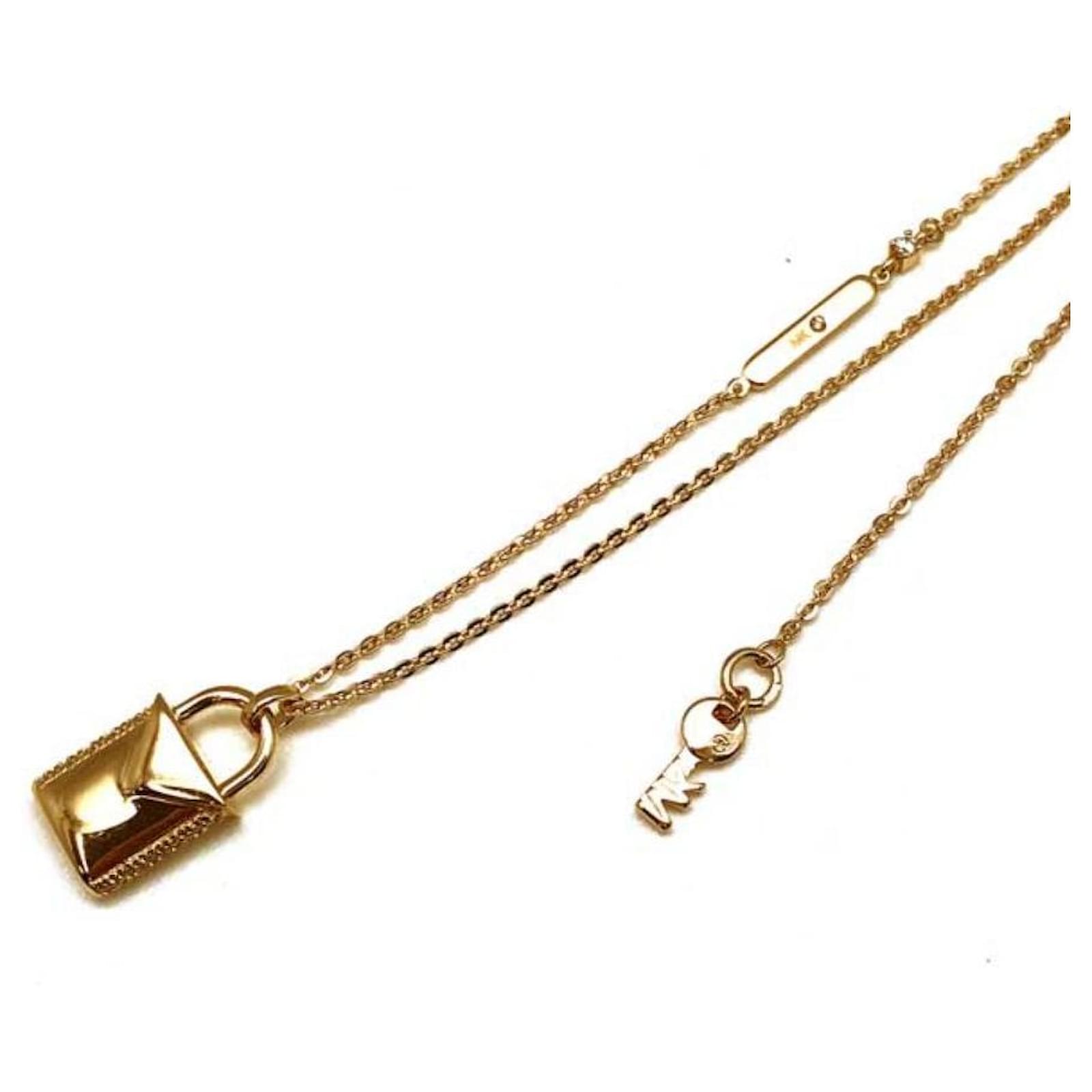 Precious Metal-plated Brass Pavé Lock Curb Link Necklace | Michael Kors