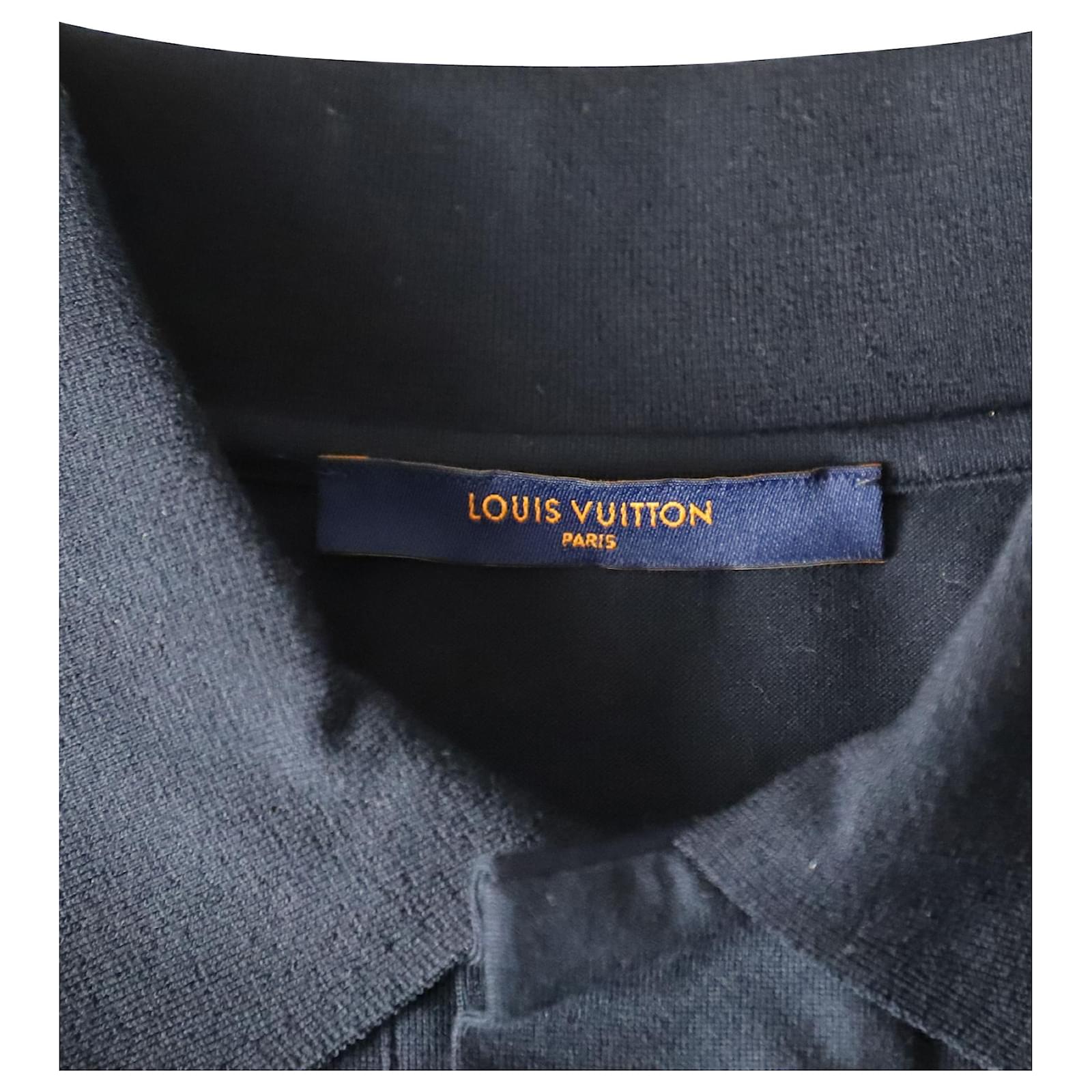 Louis Vuitton Logo Long Sleeve Polo Shirt in Navy Cotton Navy blue  ref.957780 - Joli Closet