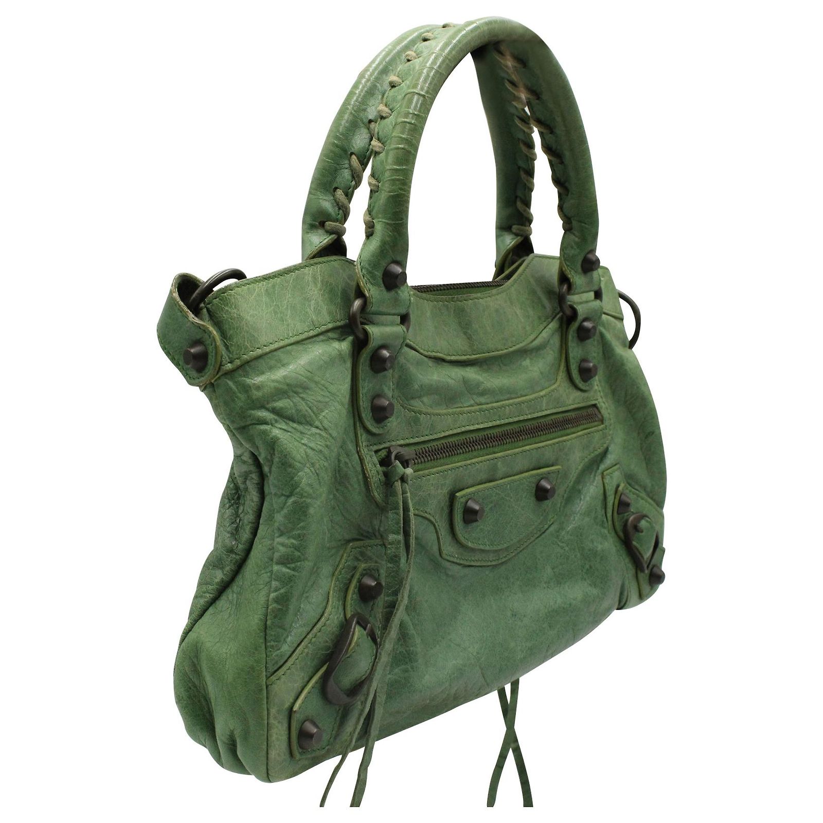 Balenciaga LargeBag 40 Olive Green Suede Sliver Hardware