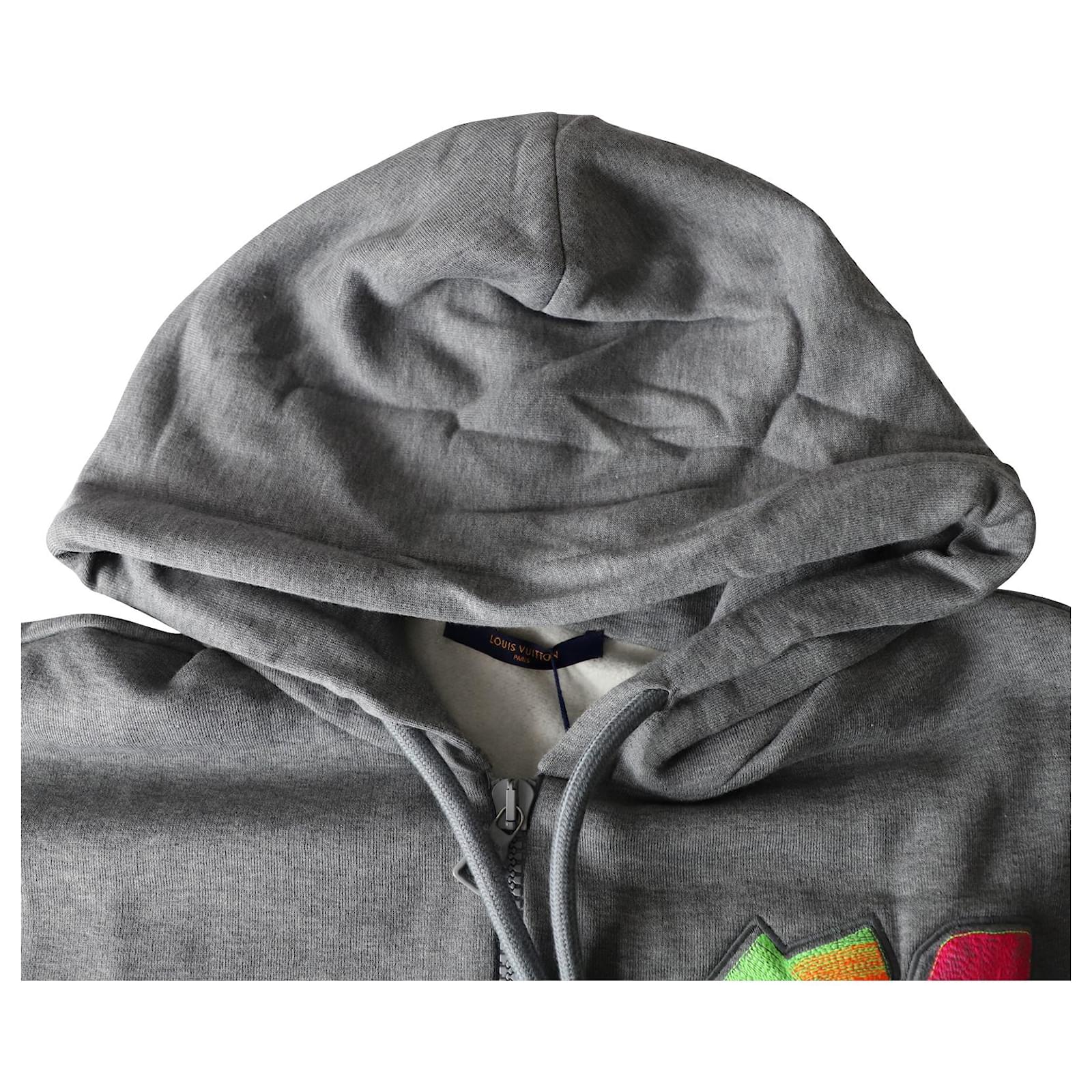 Sweaters Louis Vuitton Louis Vuitton 3D LV Graffiti Embroidered Zipped Hoodie in Grey Cotton
