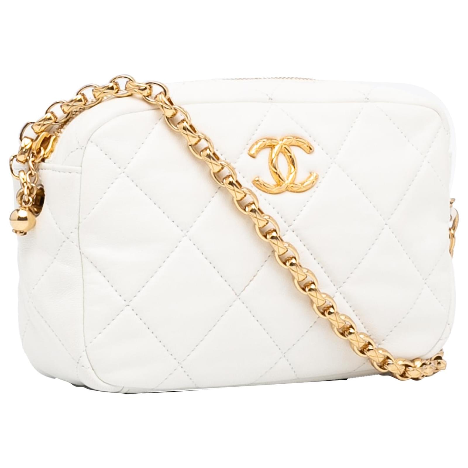 Chanel Camera Bag Small White Quilted Lambskin Gold in 2023