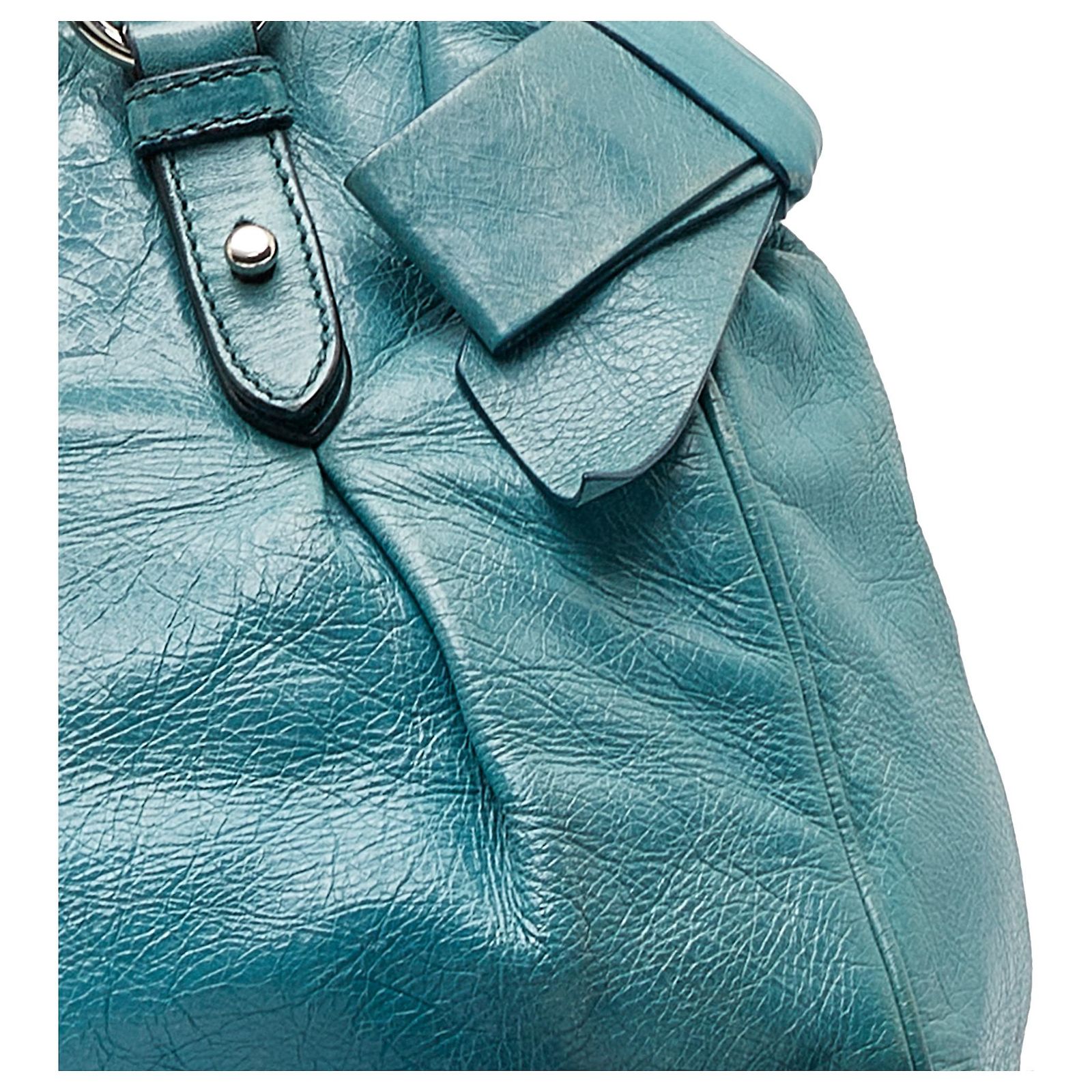 Miu Miu Blue Vitello Lux Bow Satchel Turquoise Leather Pony-style 