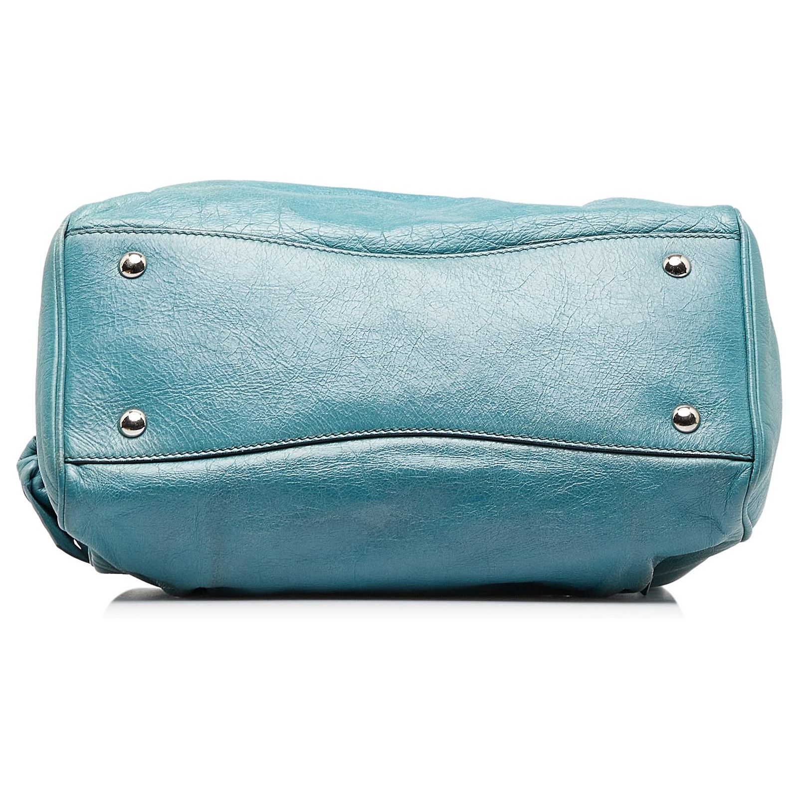 Miu Miu Blue Vitello Lux Bow Satchel Turquoise Leather Pony-style 