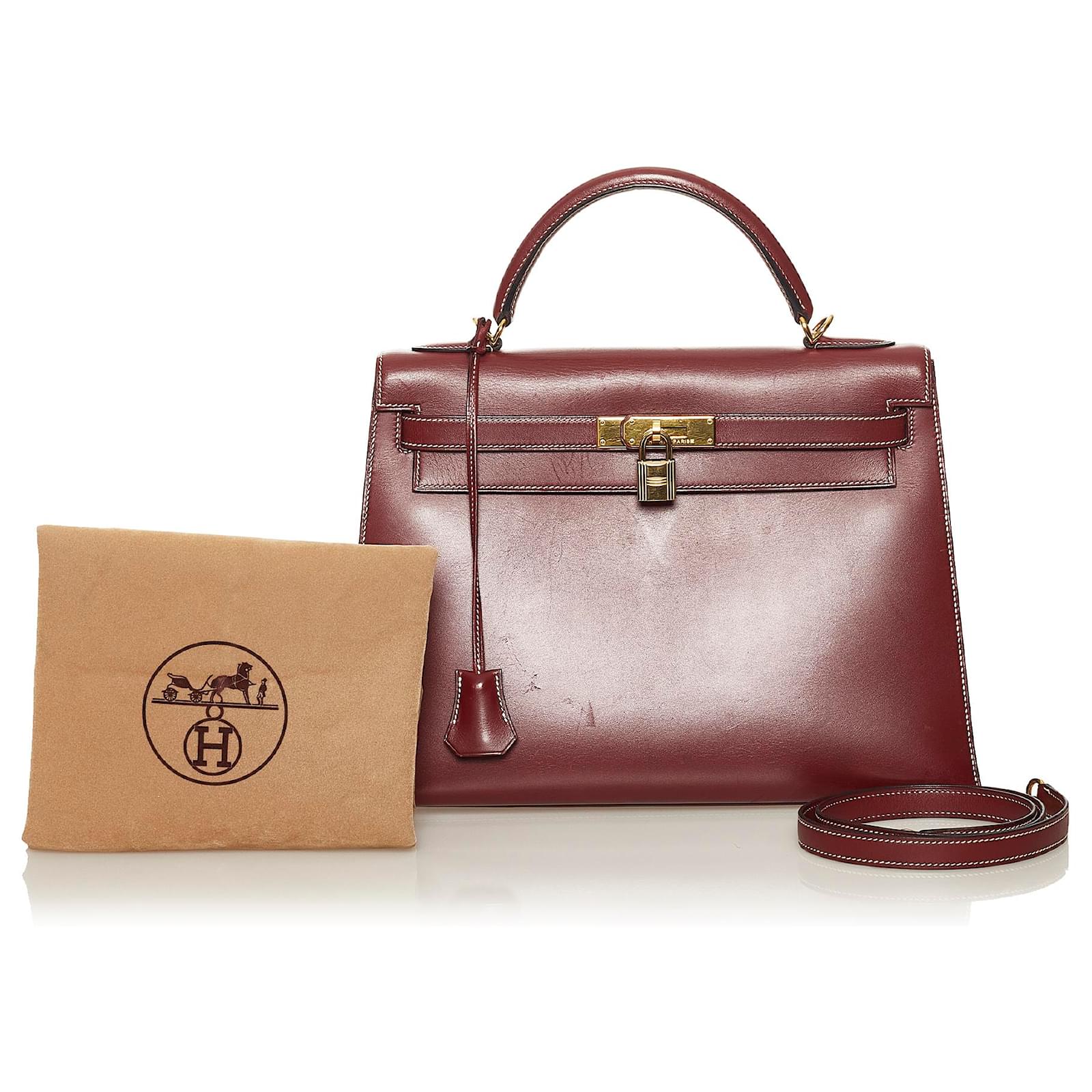 Hermès Hermes Red Box Calf Kelly Sellier 32 Leather Pony-style