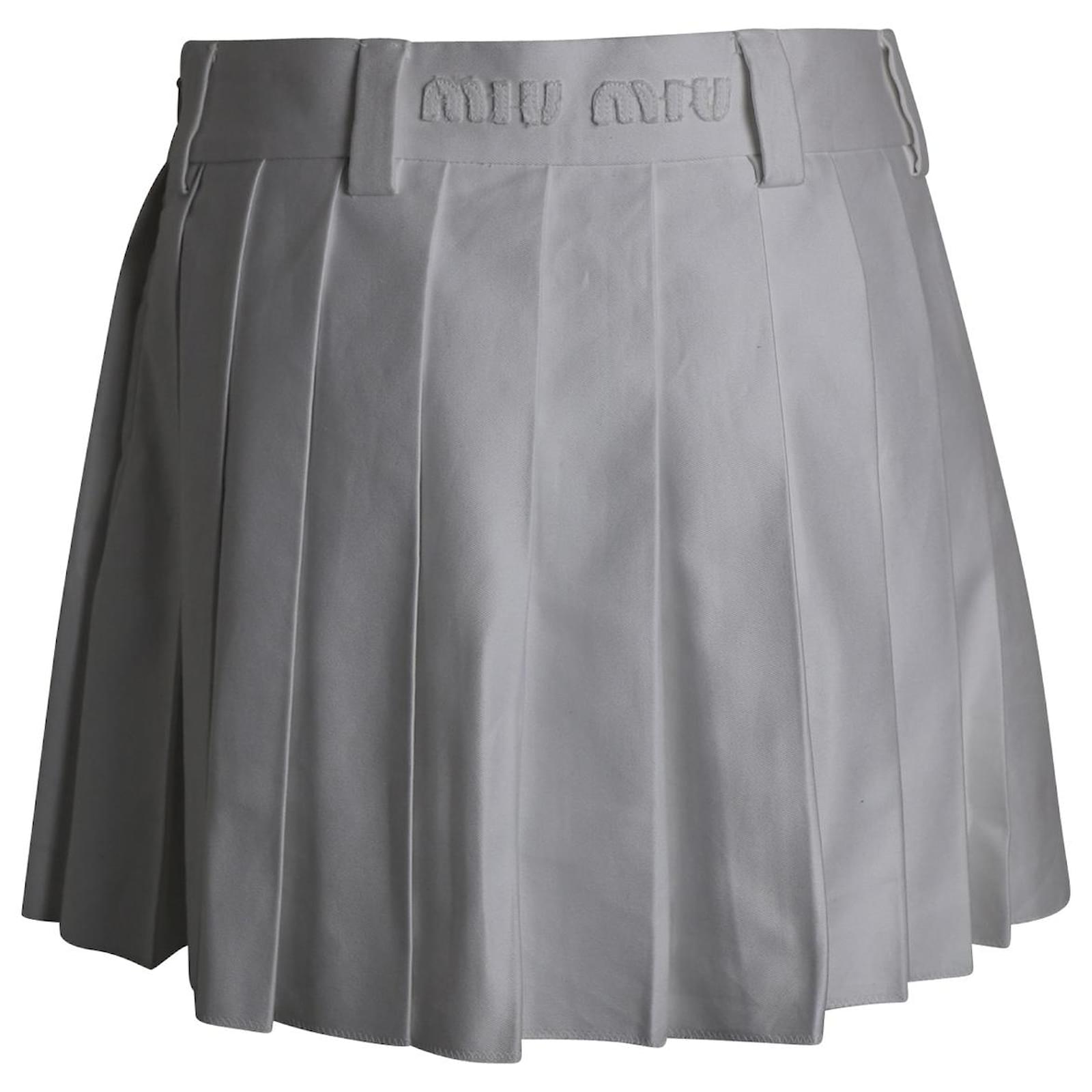 スカート MIU MIU GREY COTTON SKIRT Miu Miu women's gray cotton skirt 179596 — Women midi skirt