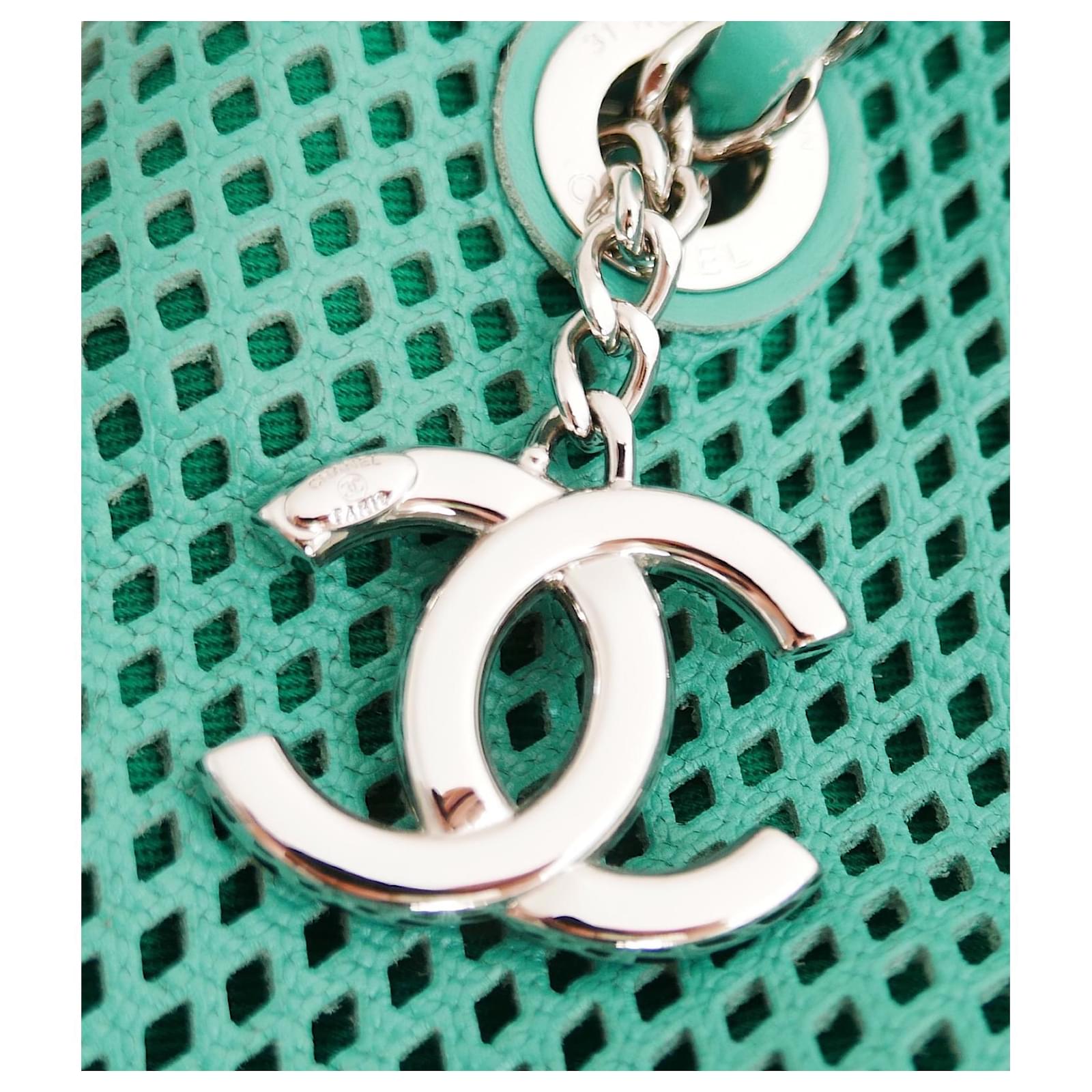 Chanel Perforated Up in the Air Tote Green Leather