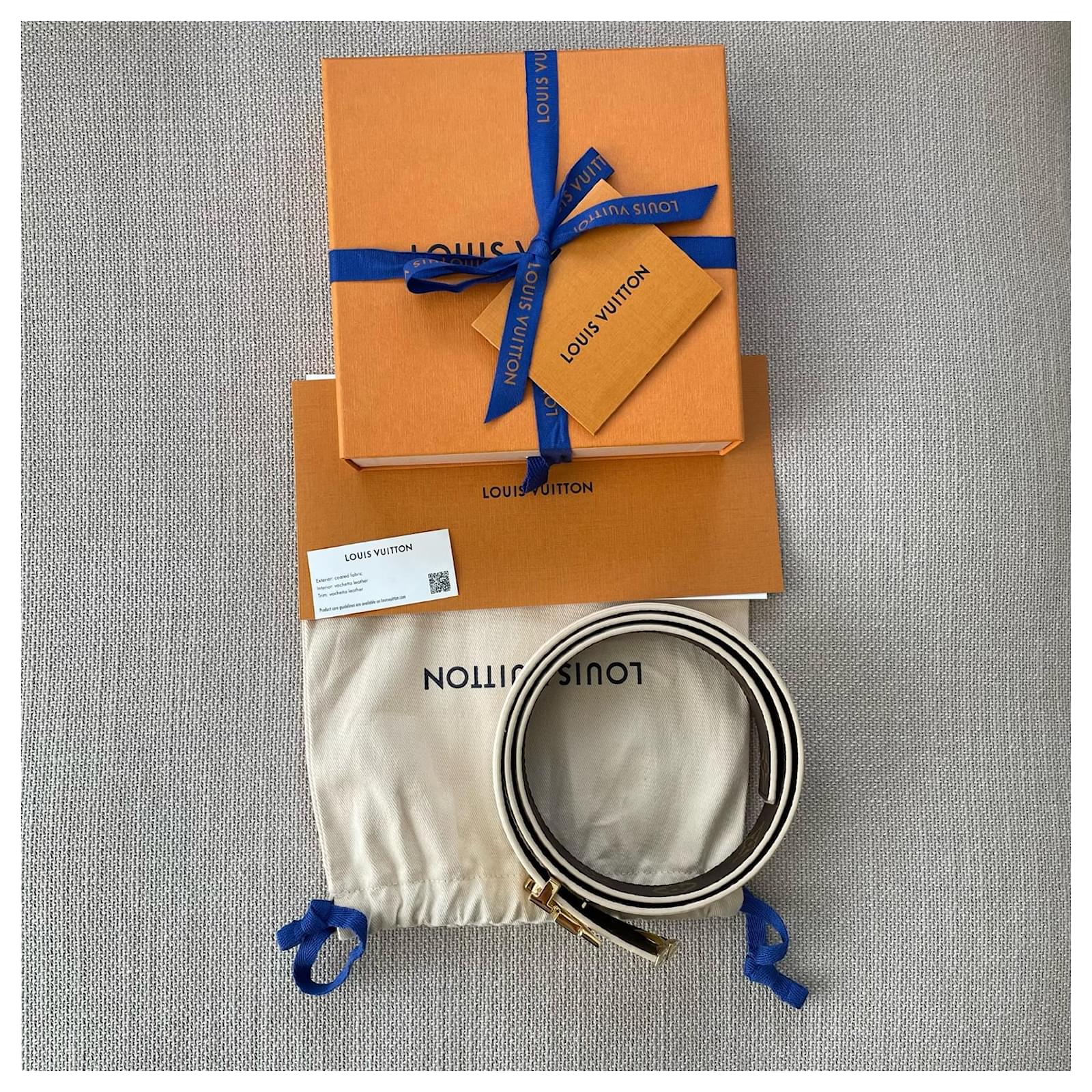 Louis Vuitton - Pretty LV Enamel 30mm Reversible Belt - Monogram Canvas & Leather - Arizona Beige - Size: 90 cm - Luxury