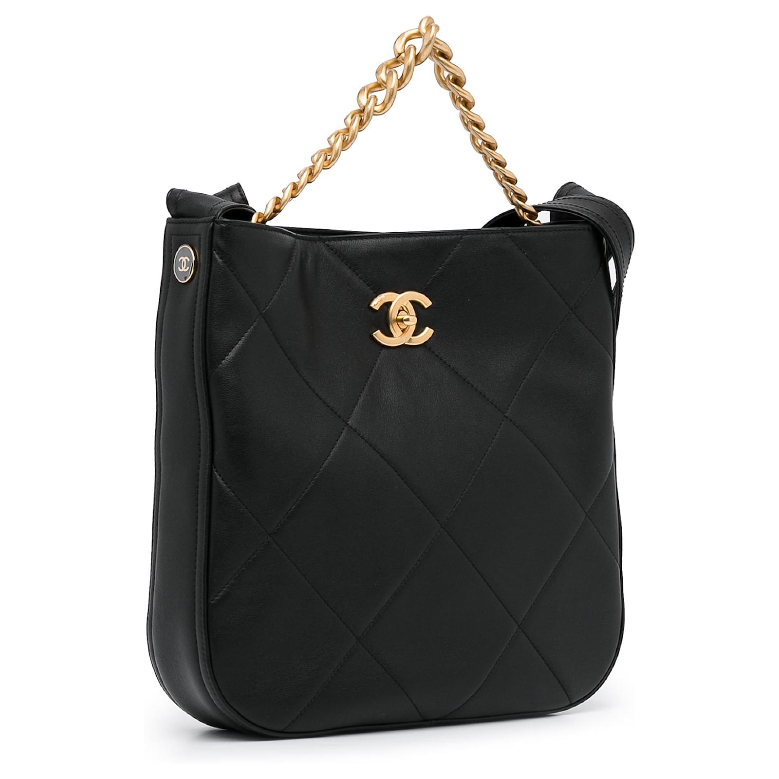 Maxi hobo bag, Calfskin & gold-tone metal, black — Fashion