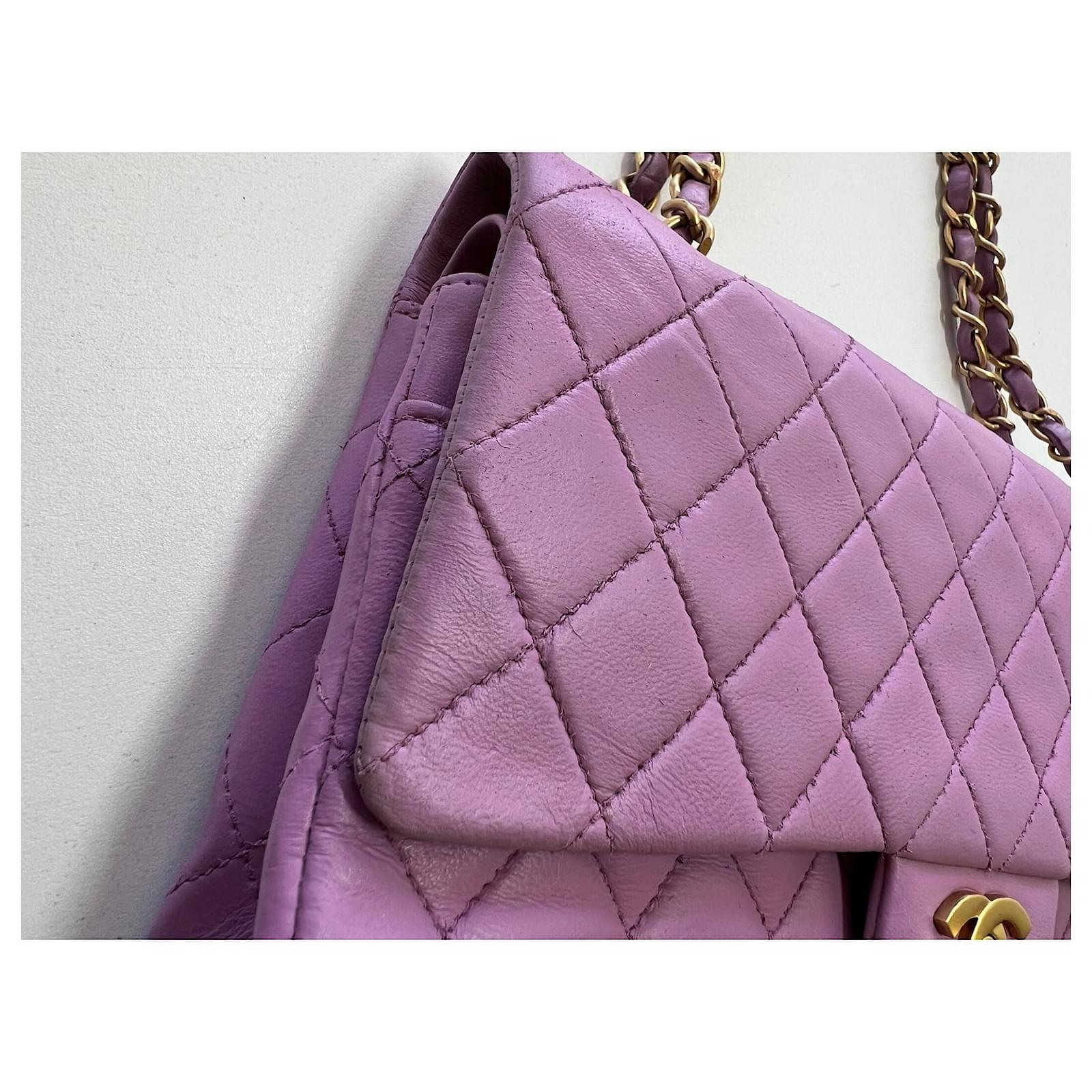 Stunning Chanel Quilted Lambskin Leather Lilac Light Purple Classic  Timeless Medium lined Flap Handbag with Matte Gold Champaign Hardware!