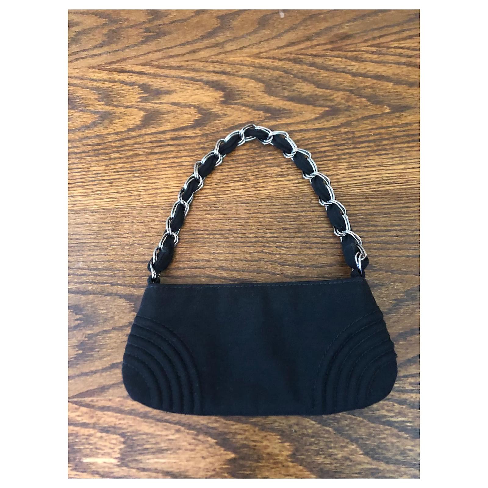 Chanel 2004/2005 jersey black cotton baguette small shoulder bag