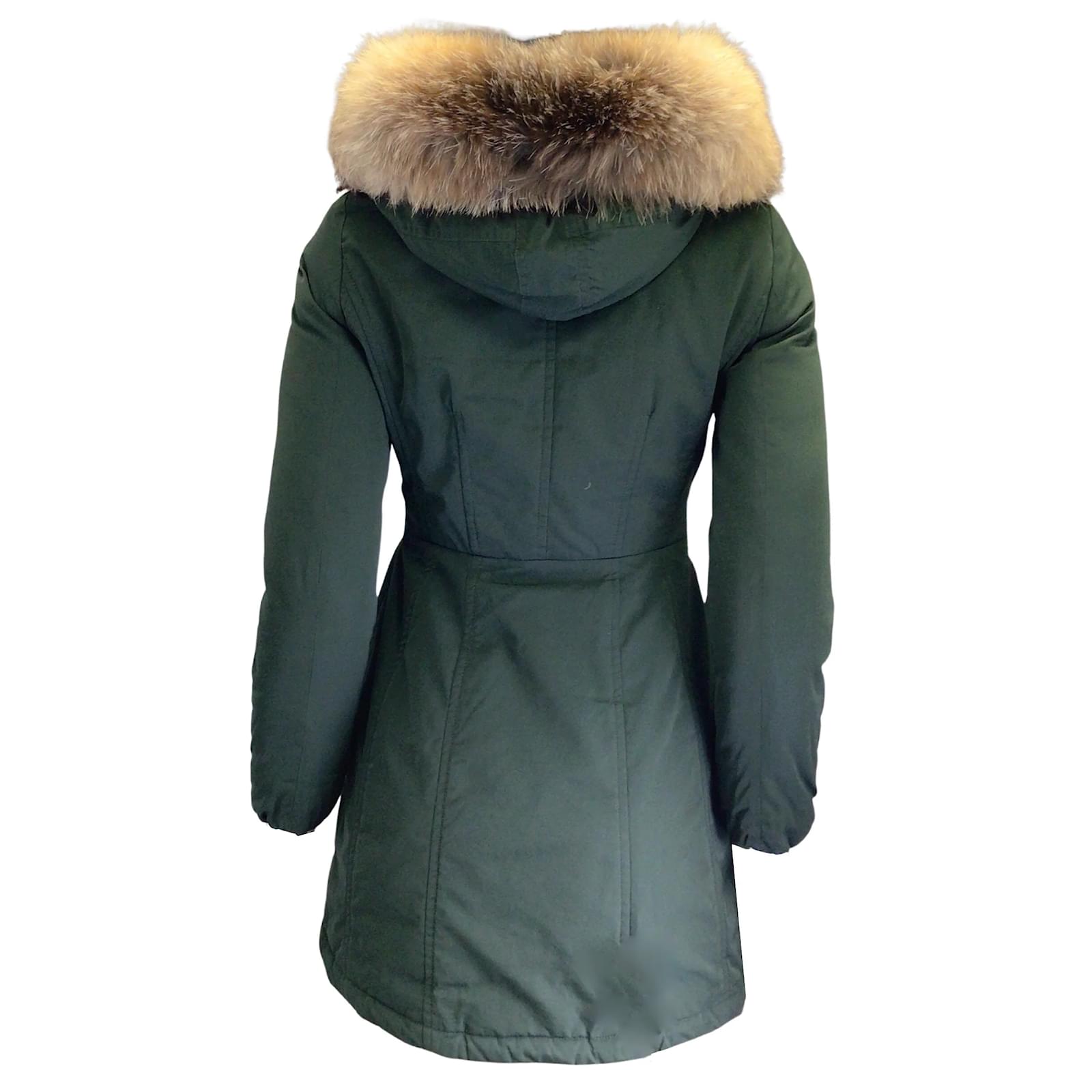 Moncler Aredhel Green / Tan Fox Fur Trimmed Hooded Down Puffer