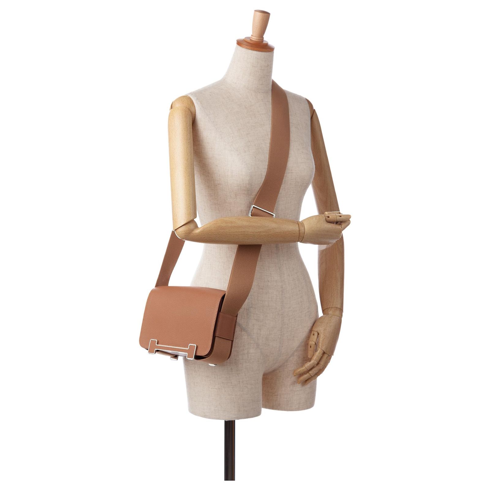 Sac Bandoulière HERMES Geta Chai Marron - Cuir Chèvre Mysore - Occasion Très Bon état - France