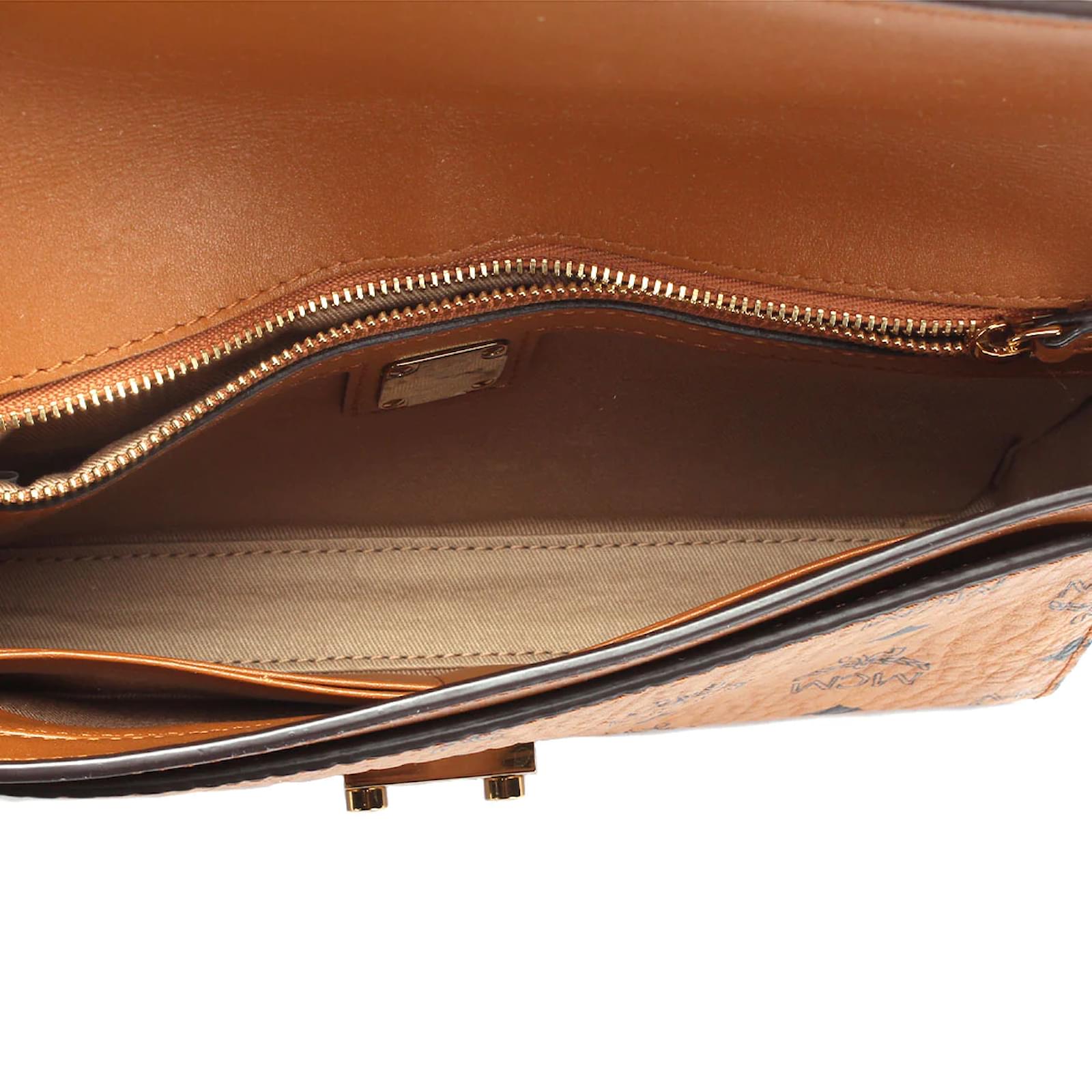 Mcm Millie Monogrammed Leather Crossbody Bag - Brown In Cognac
