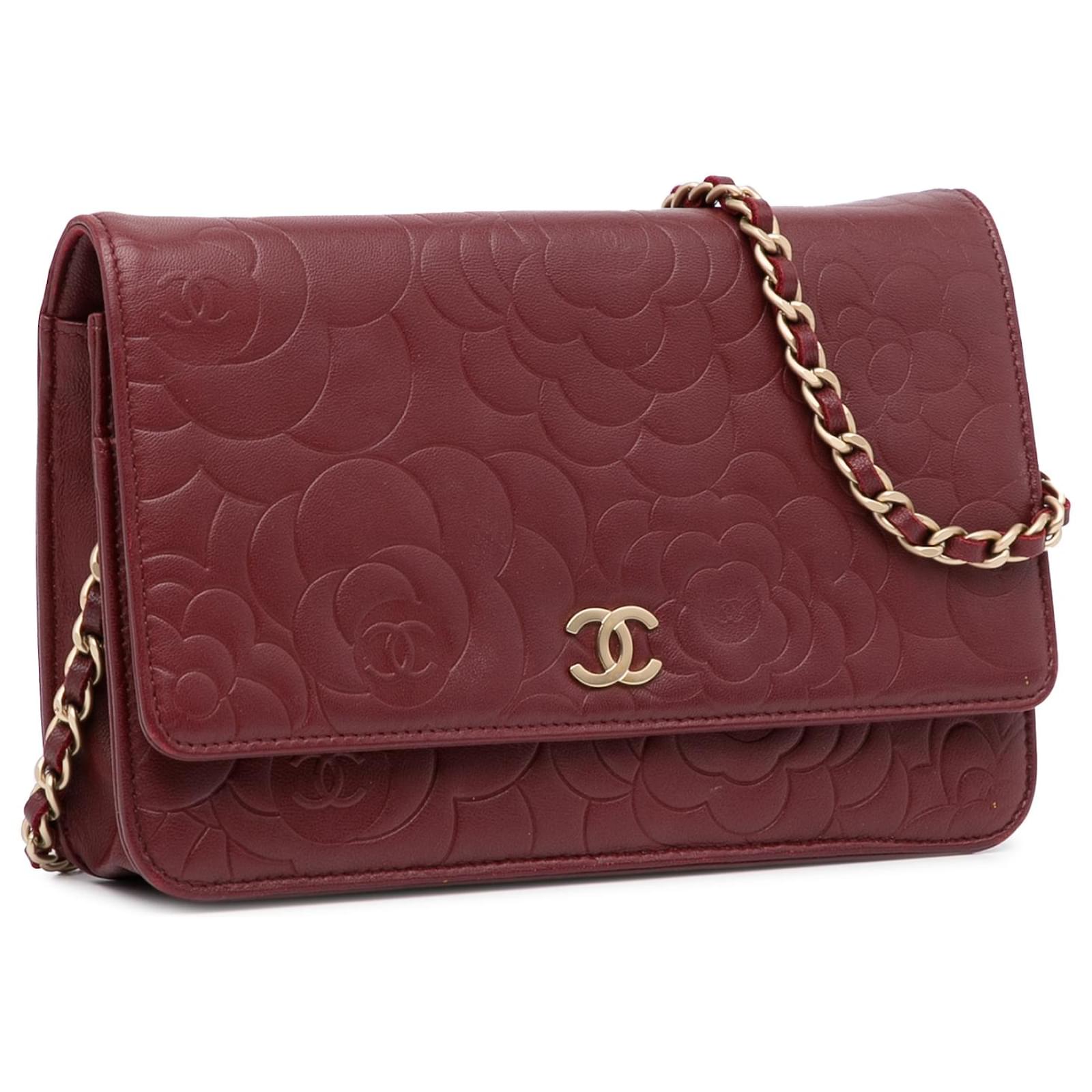 Chanel red camellia card holder sale