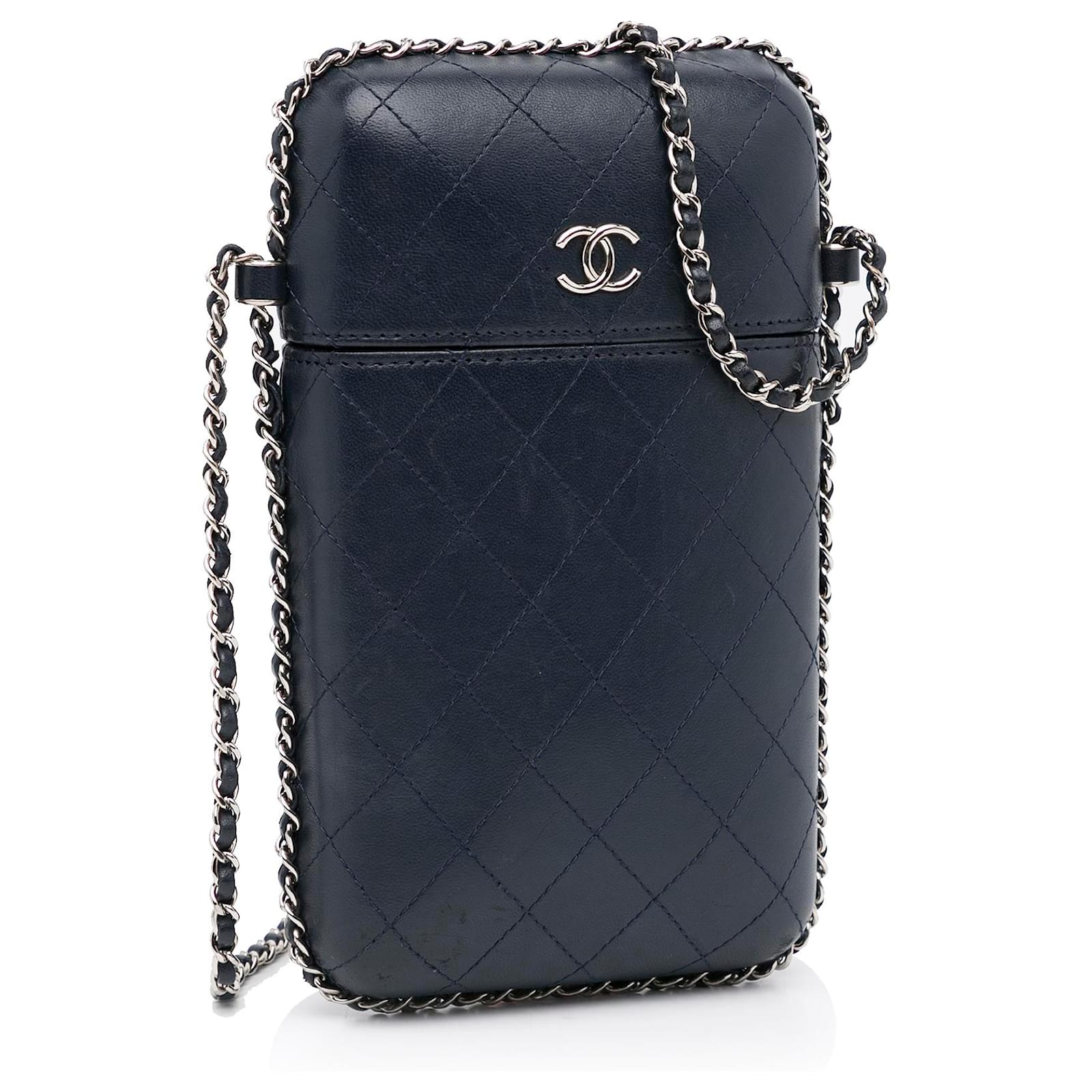 Chanel Black CC Phone Case Crossbody Bag Leather Pony-style