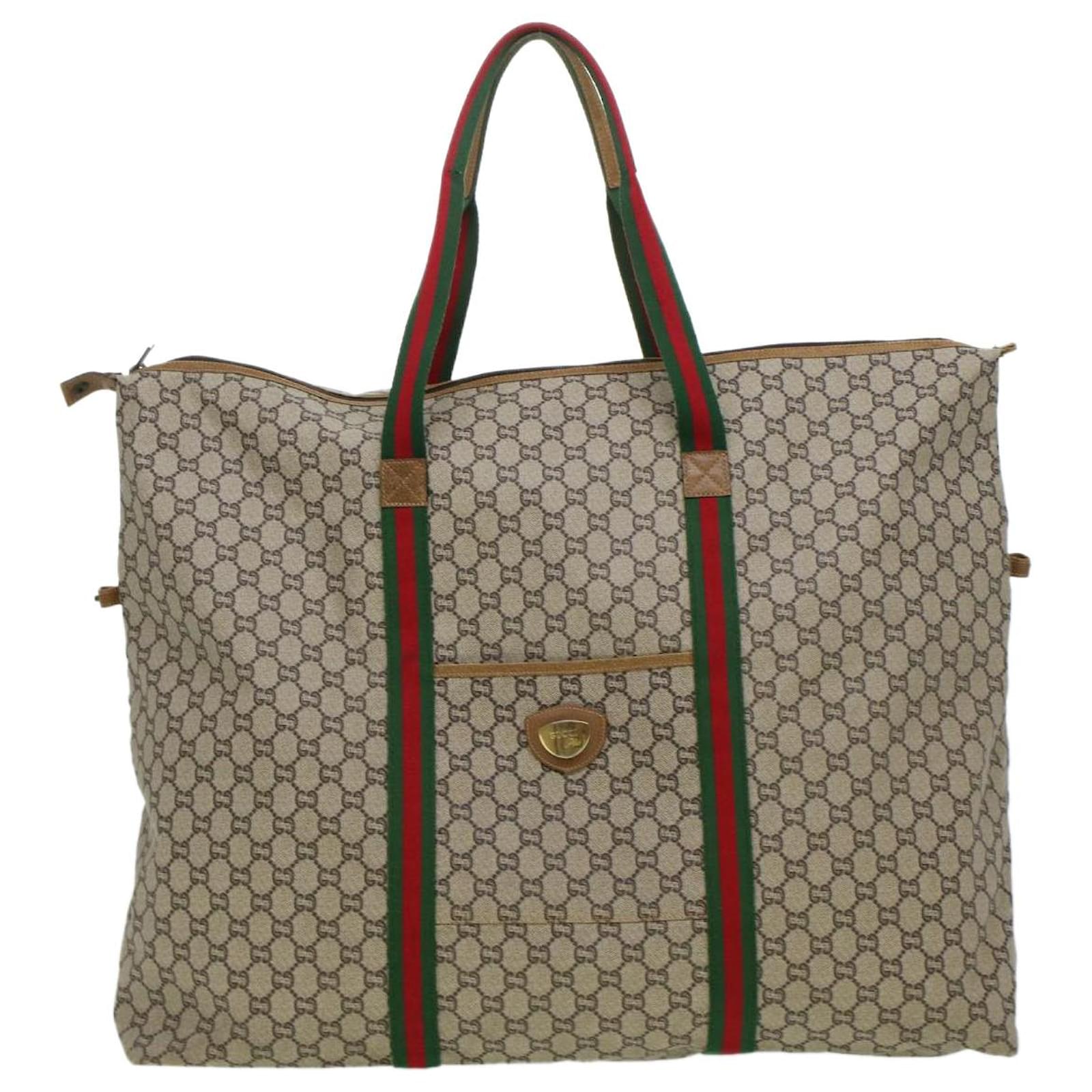 GUCCI-Sherry-Old-Gucci-GG-Supreme-Leather-Boston-Bag-Beige-Brown