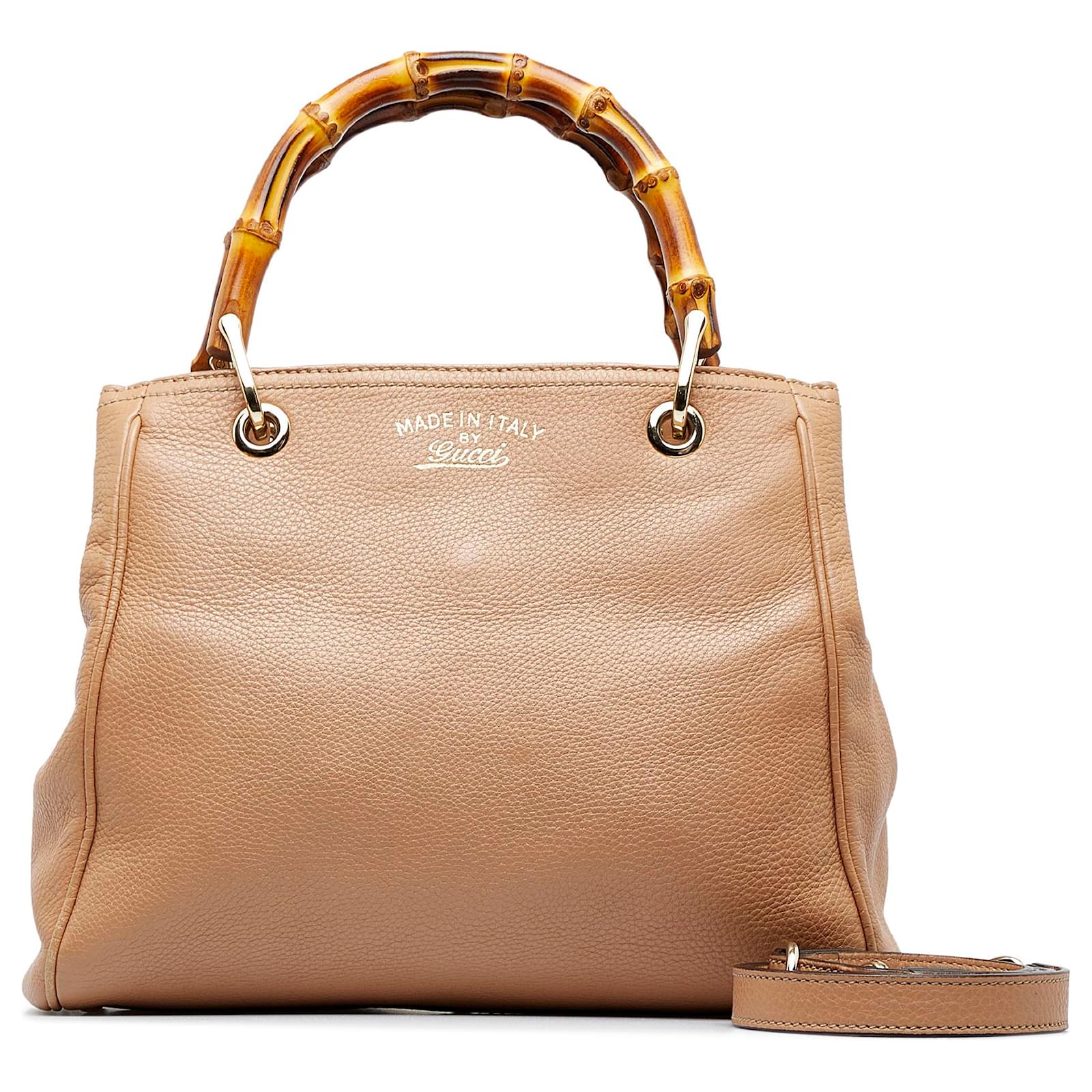 Beige Gucci Small Bamboo Shopper Satchel