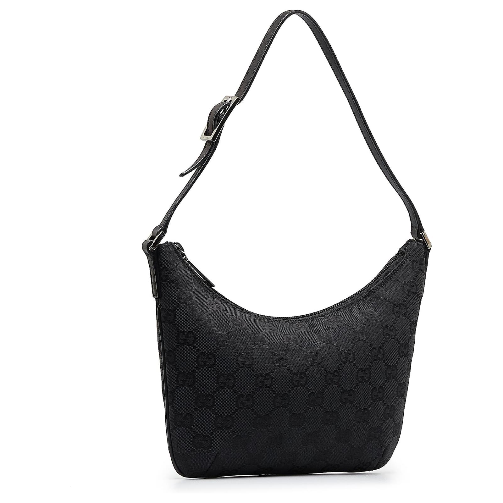 Gucci Black GG Canvas and Leather Baguette Bag