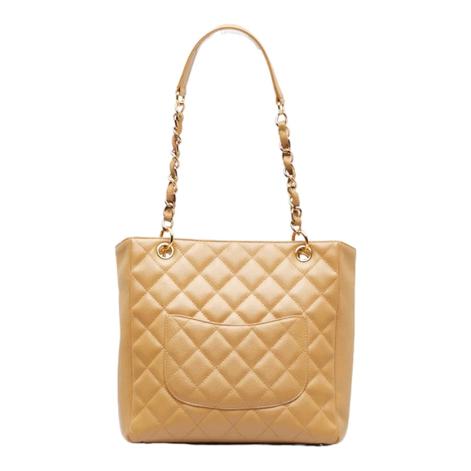 CHANEL PETITE SHOPPING TOTE BAG IN BEIGE CAVIAR LEATHER - Still in