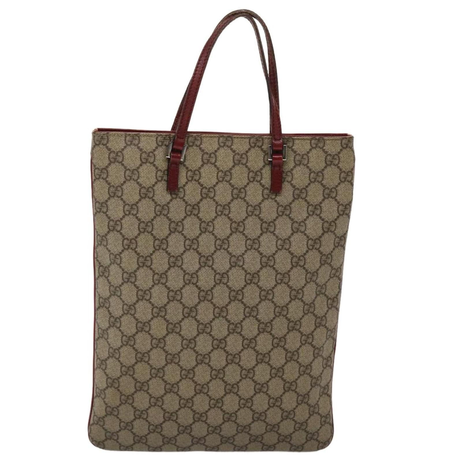 Gucci Brown GG Supreme Boston Bag Beige Dark brown Leather Patent