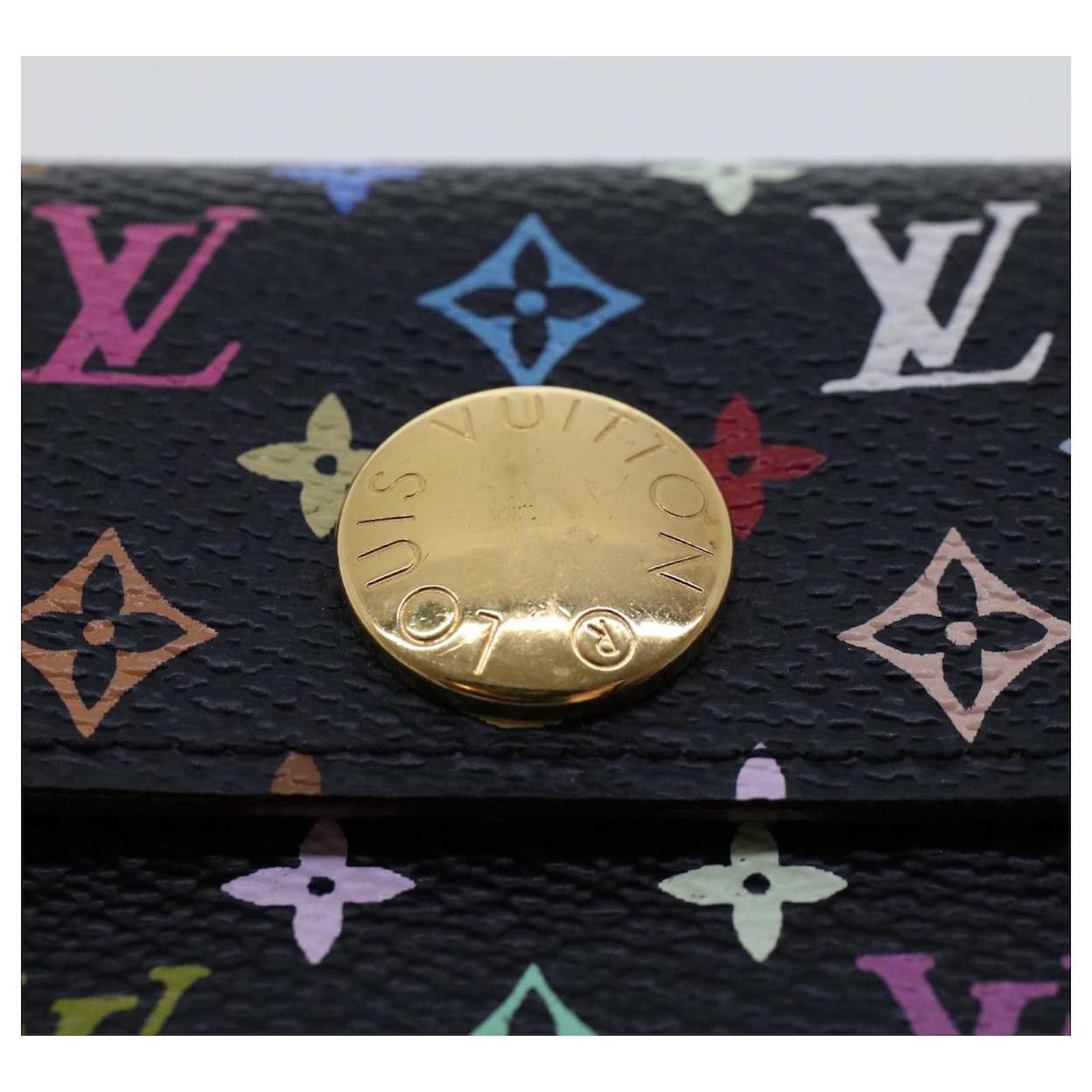 LOUIS VUITTON Multicolor Porte Monnaie Plat Coin Purse Black M92656 Auth  ar6950