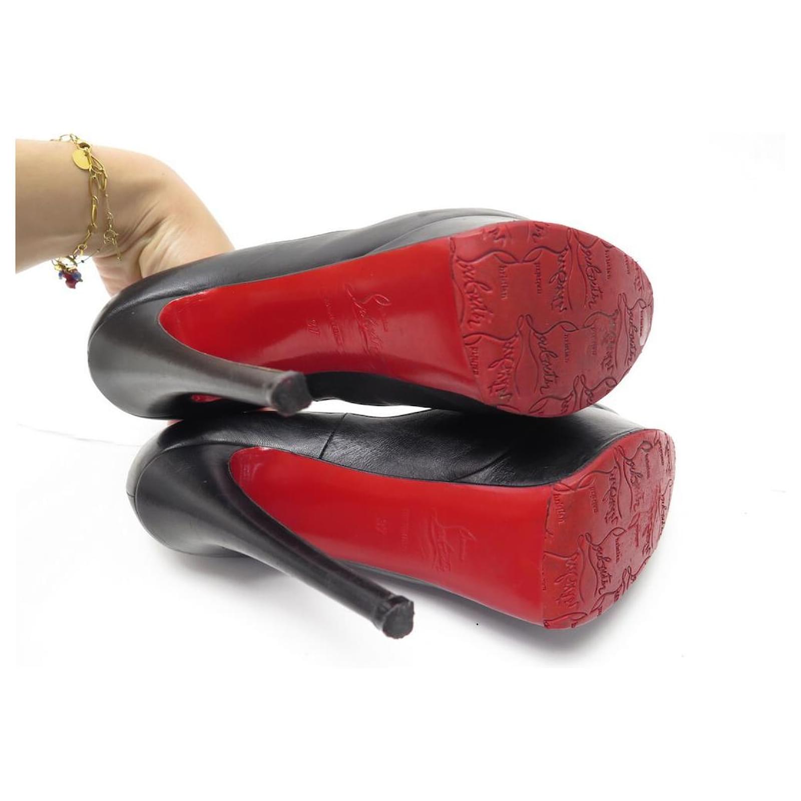 Christian Louboutin Lady Peep patent leather Red Heel Pumps Black