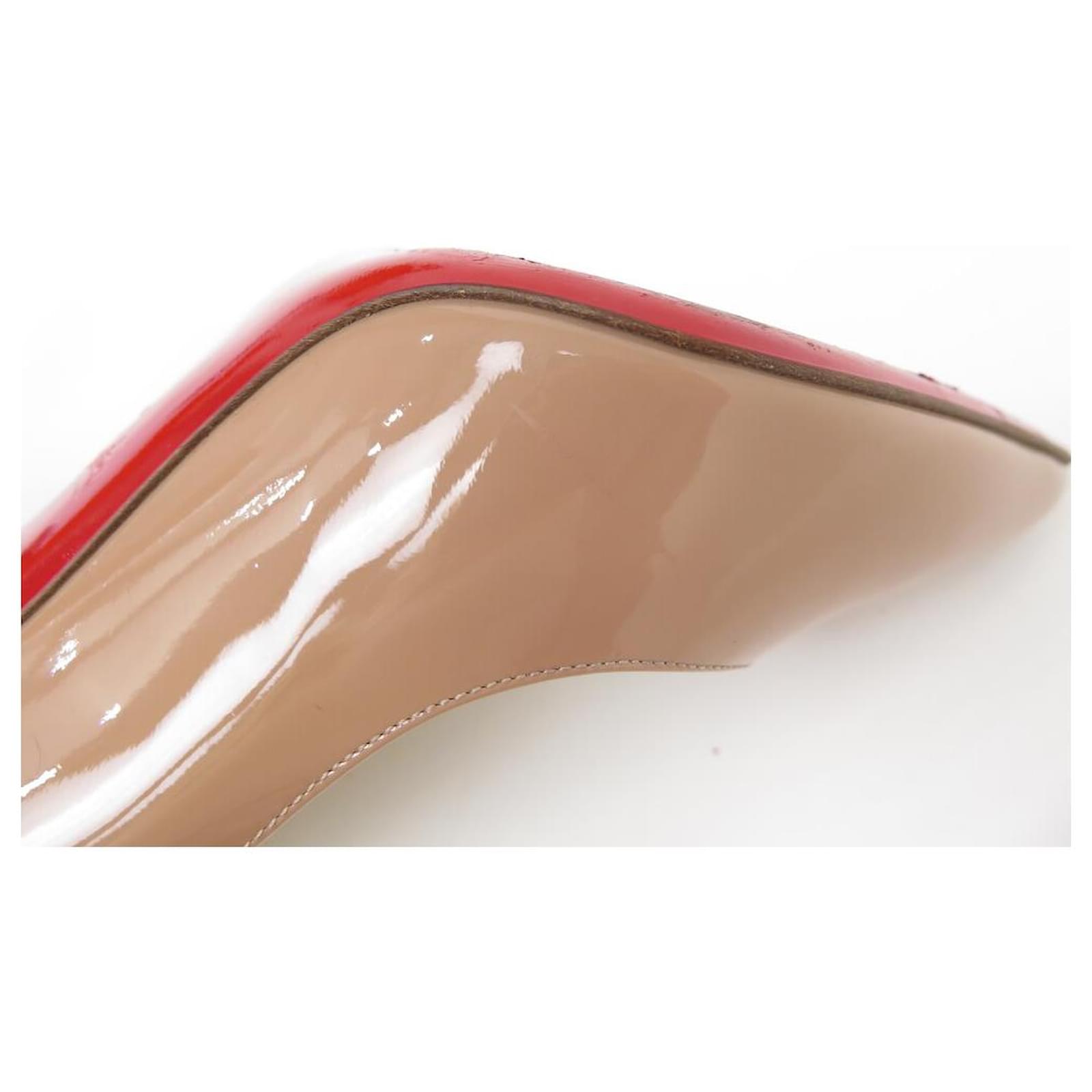 CHRISTIAN LOUBOUTIN PIGALLE SHOES 100 38 PATENT LEATHER PUMPS SHOES Beige  ref.969354 - Joli Closet