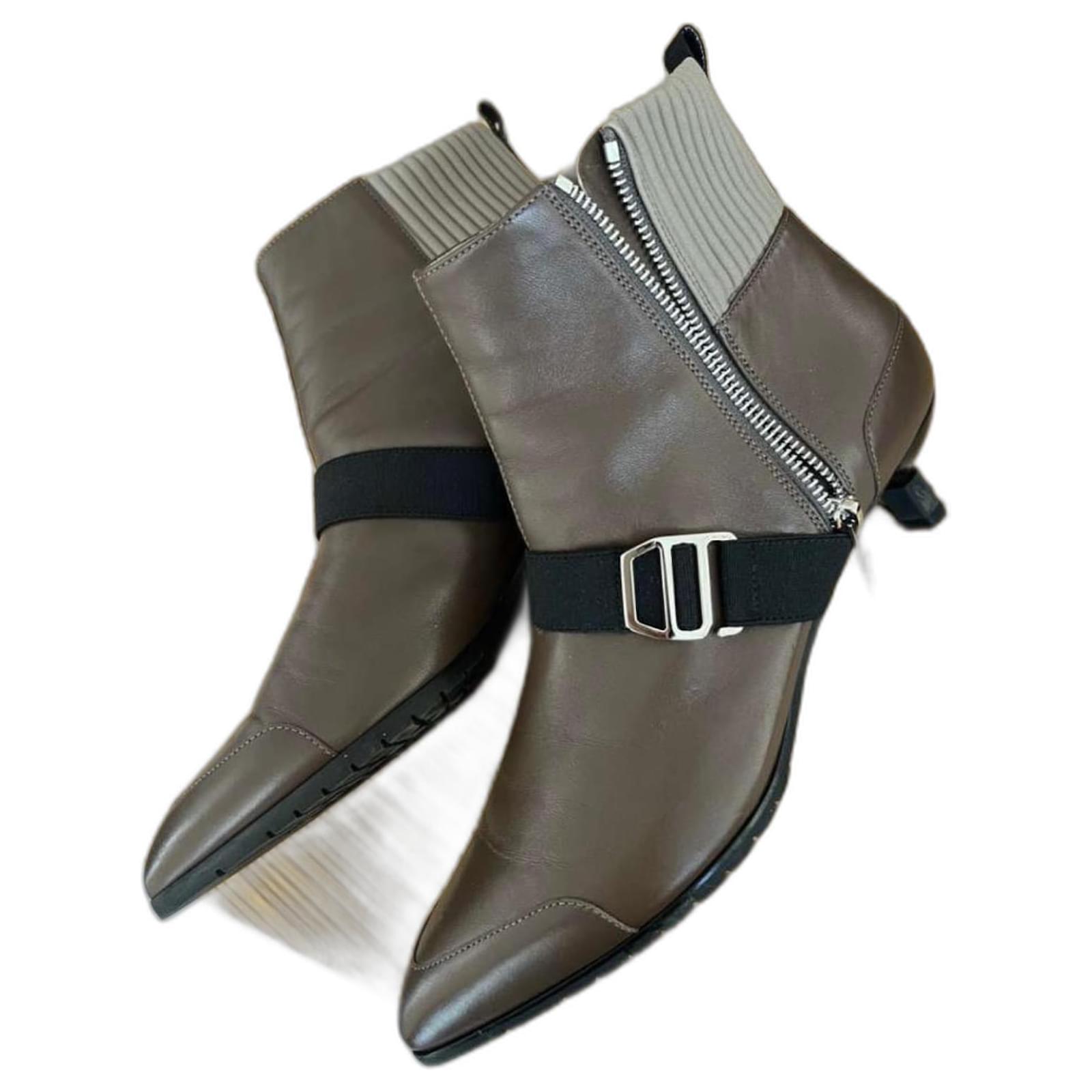 HM 25S SAINT GERMAIN ANKLE BOOTS 90 MM IN BROWN LAMBSKIN WITH SILVER HARDWARE