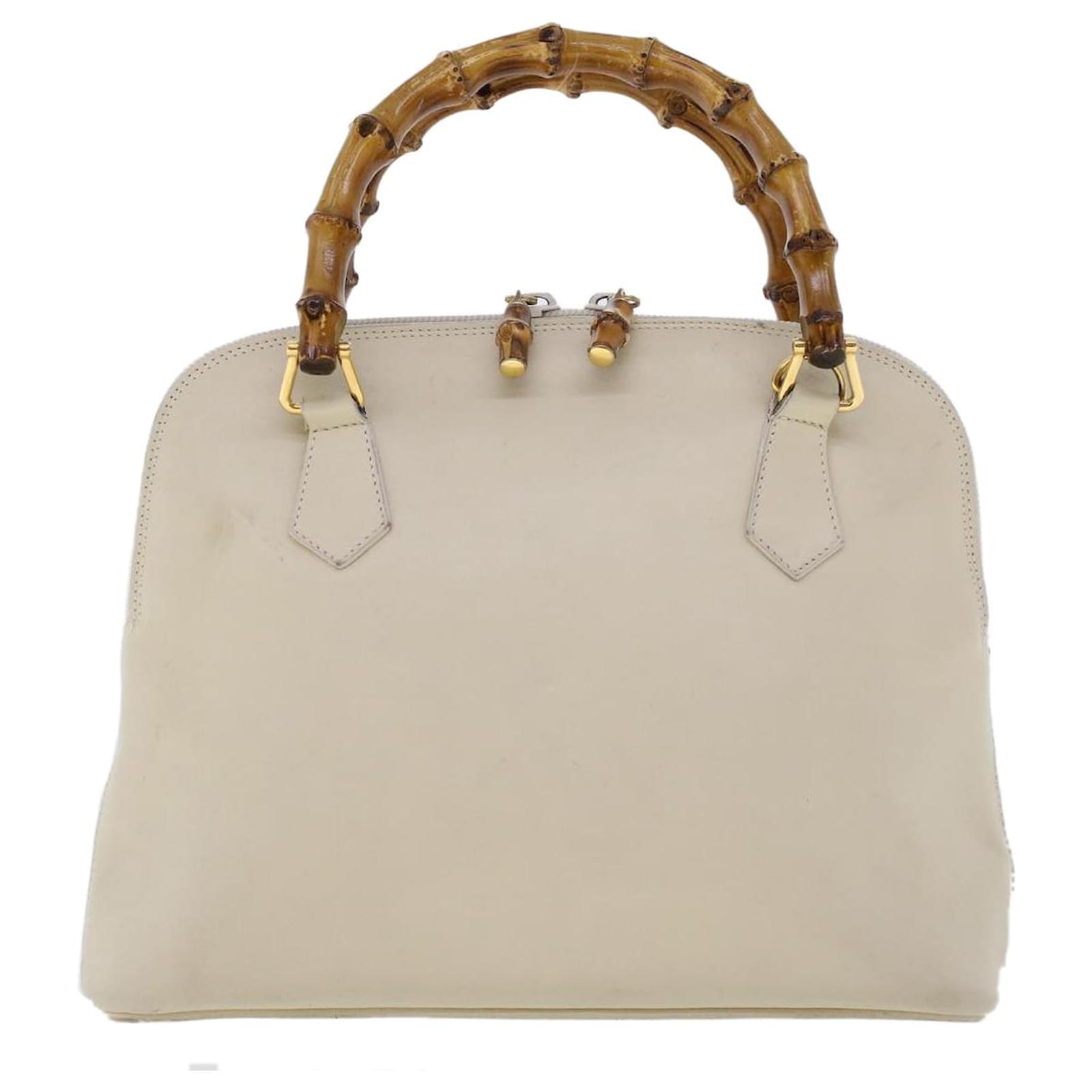 GUCCI Bamboo Hand Bag Leather 2way White Auth 45862 ref.969450