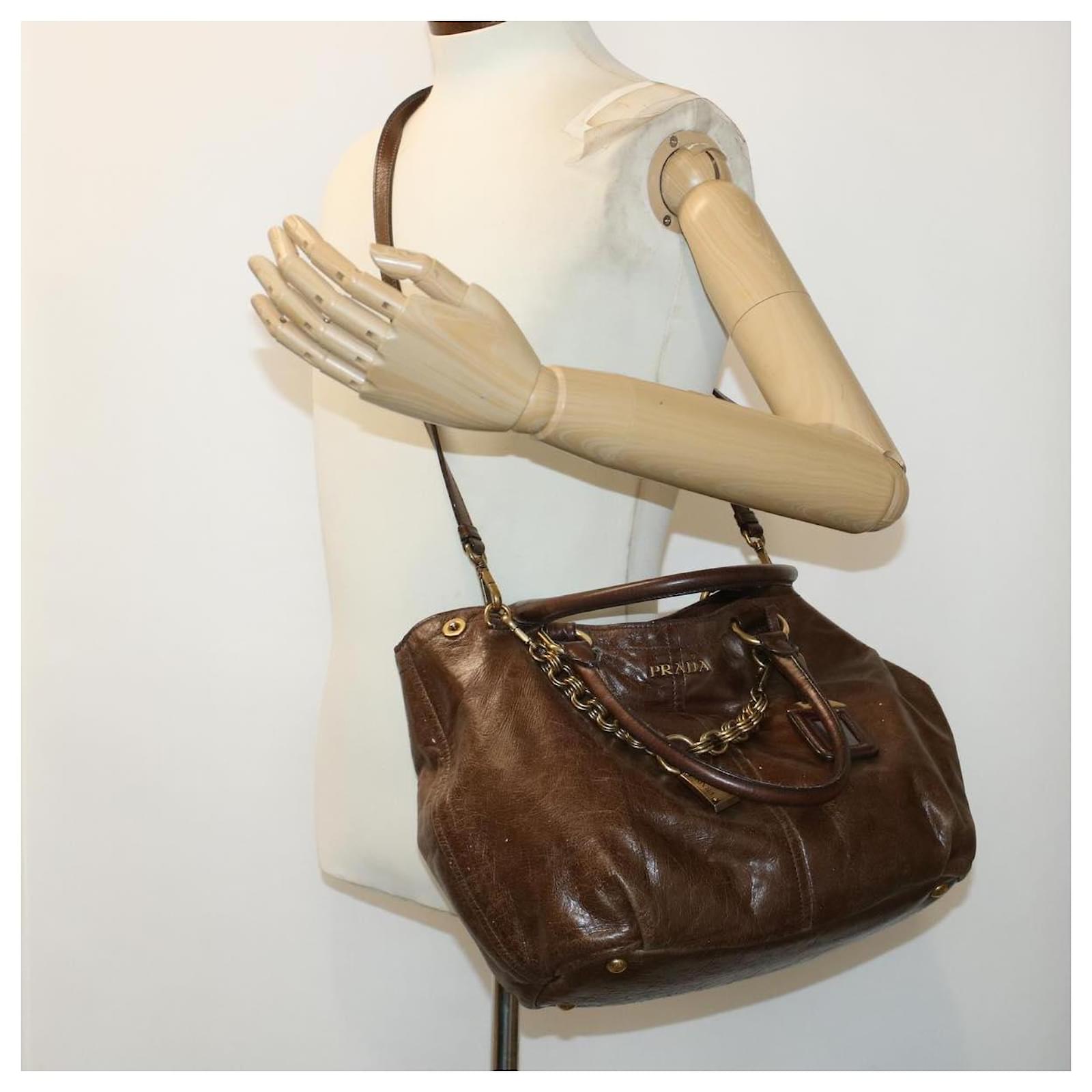 PRADA Hand Bag Leather 2way Brown Auth 45865 ref.969535 - Joli Closet