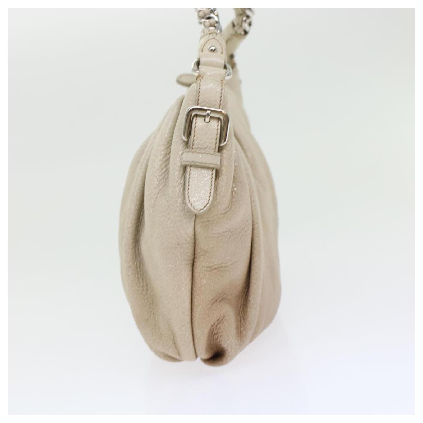 PRADA Chain Shoulder Bag Leather Beige Auth bs6230 ref.969546