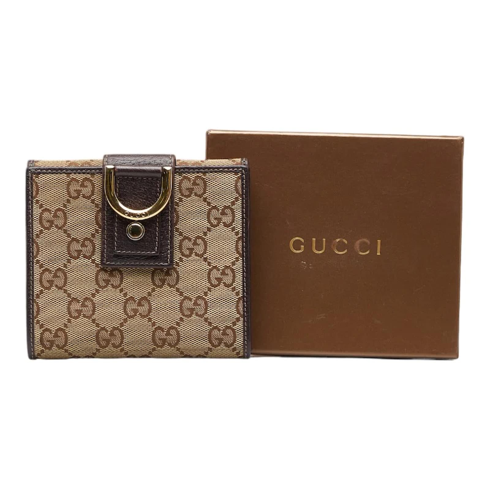 Gucci GG Canvas and Leather D Ring Compact Wallet