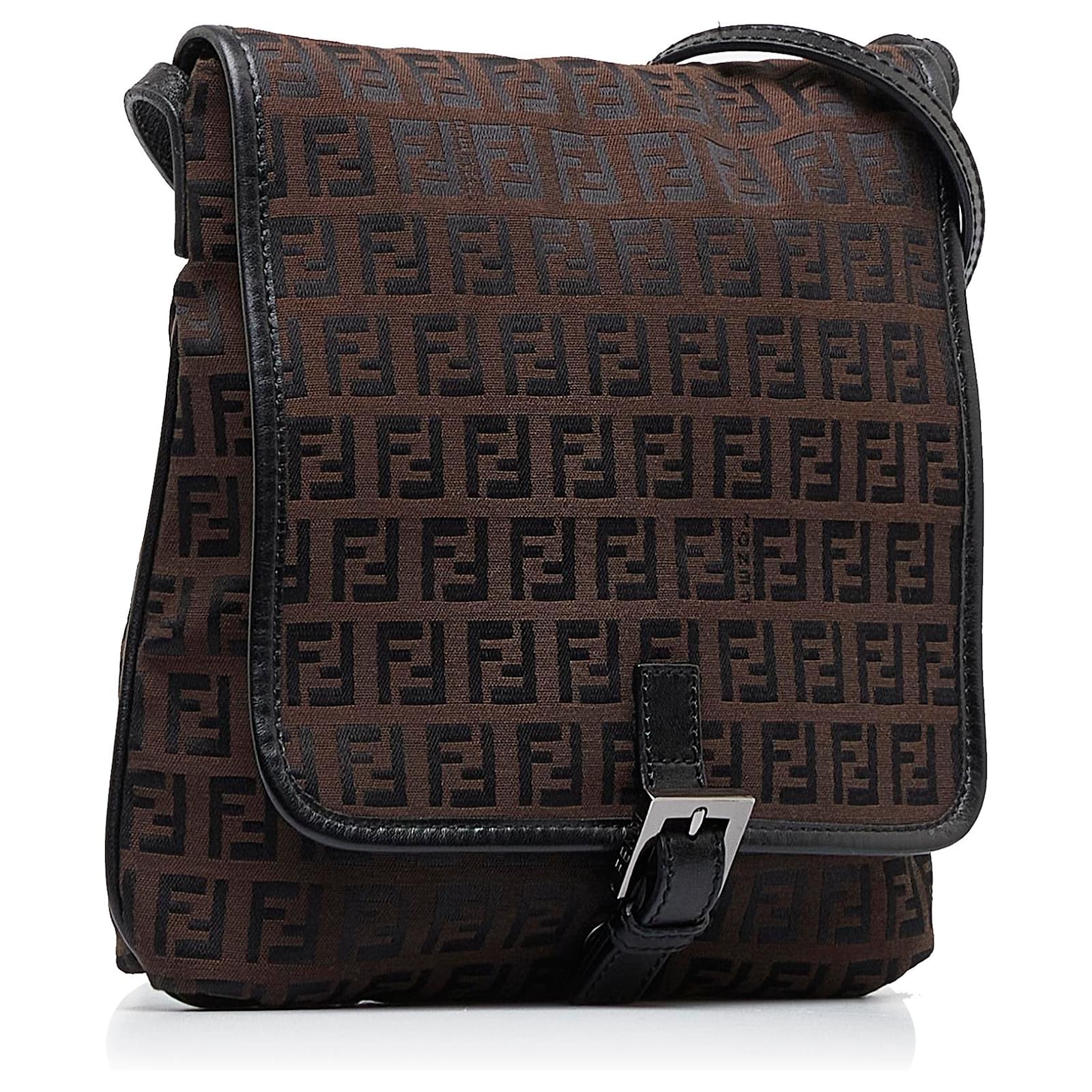 Fendi Brown Zucchino Crossbody Leather Cloth Pony-style calfskin Cloth  ref.951632 - Joli Closet