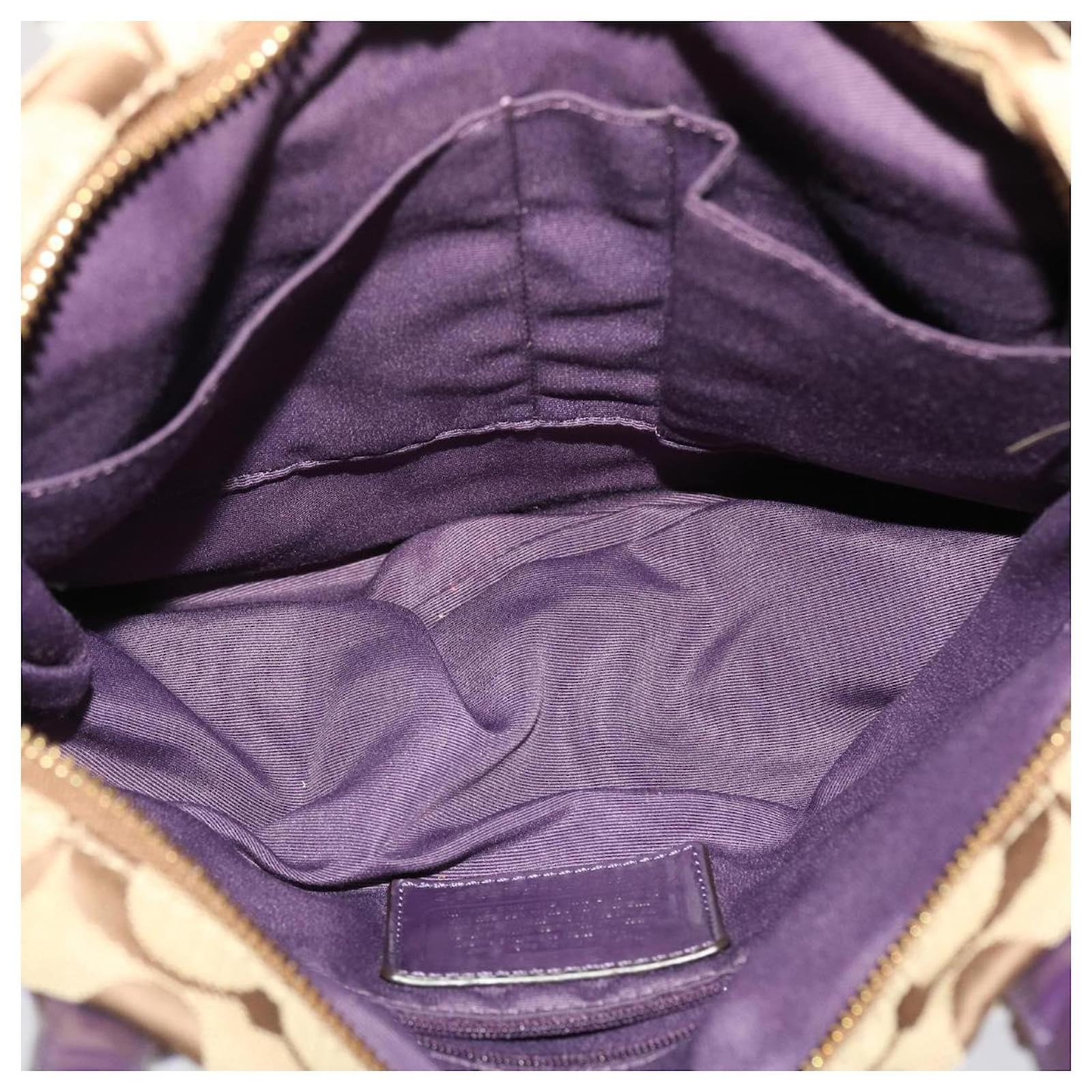 Coach - Tan Logo Patchwork Shoulder Bag w/ Purple Patent | Current Boutique  | DMV - Bethesda, Clarendon, DC, Old Town