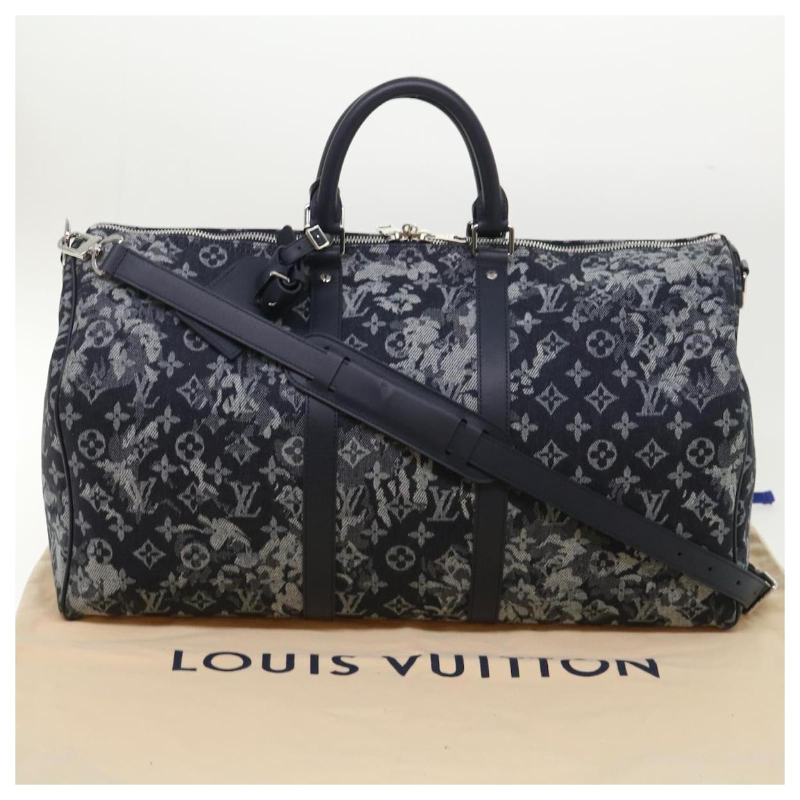 Handbags Louis Vuitton Louis Vuitton Monogram Mesh Keepall Triangle 50 Bag Blue M45048 LV Auth 46405a