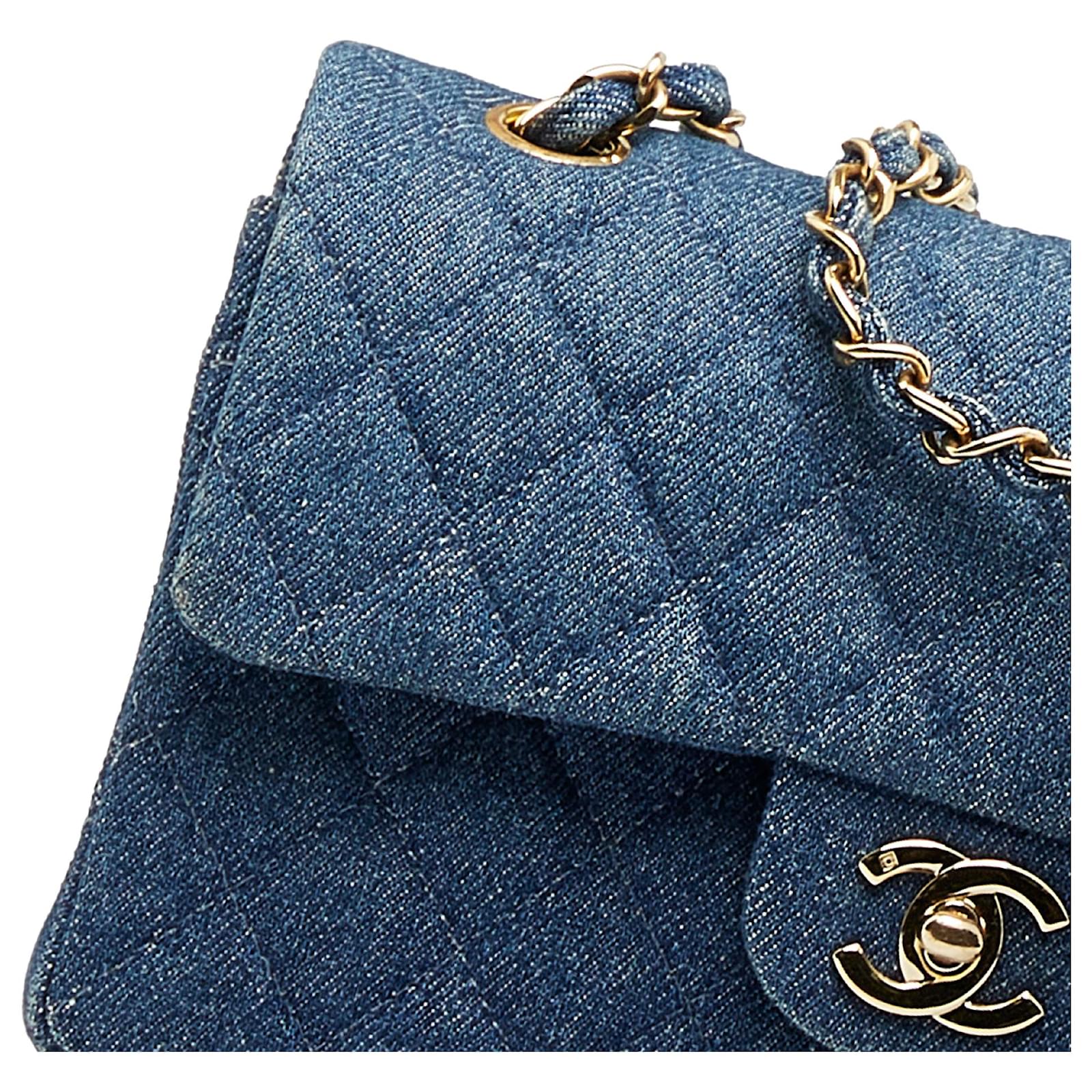 Chanel Blue Small Classic Denim Double Flap Cloth ref.1000979 - Joli Closet