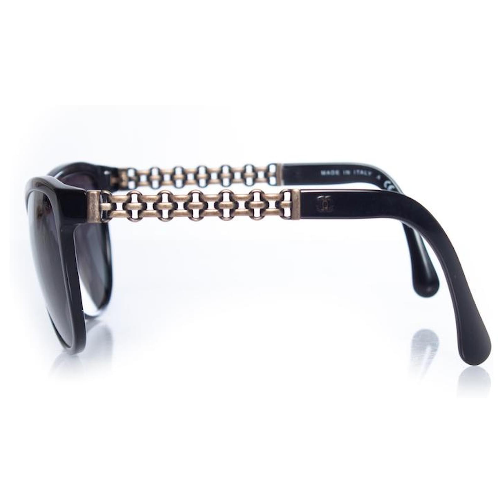 CHANEL Pre-Owned 1990-2000s leather-and-chain Shield Sunglasses - Farfetch
