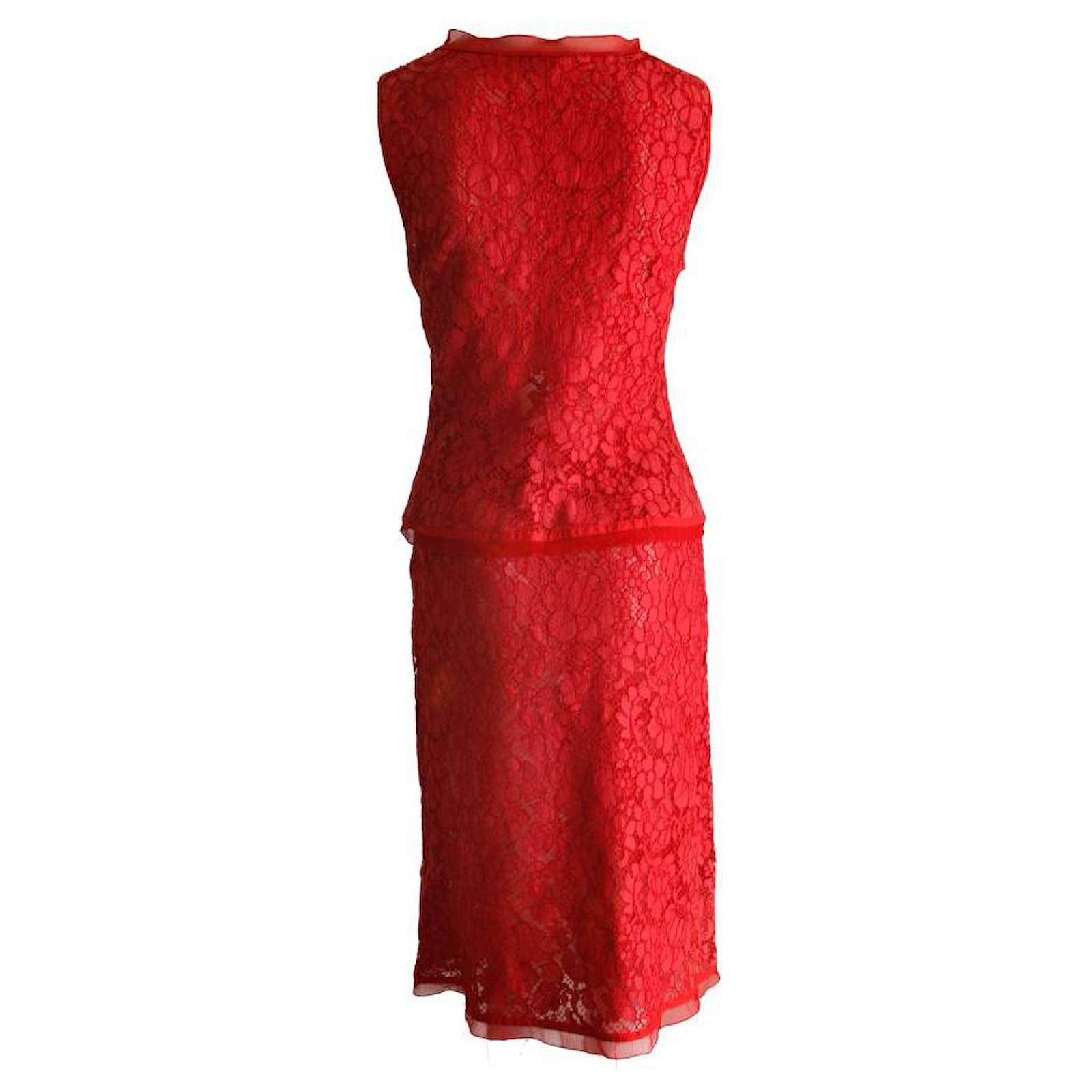 Prada, red lace skirt (IT42/S) and top (IT44/S).