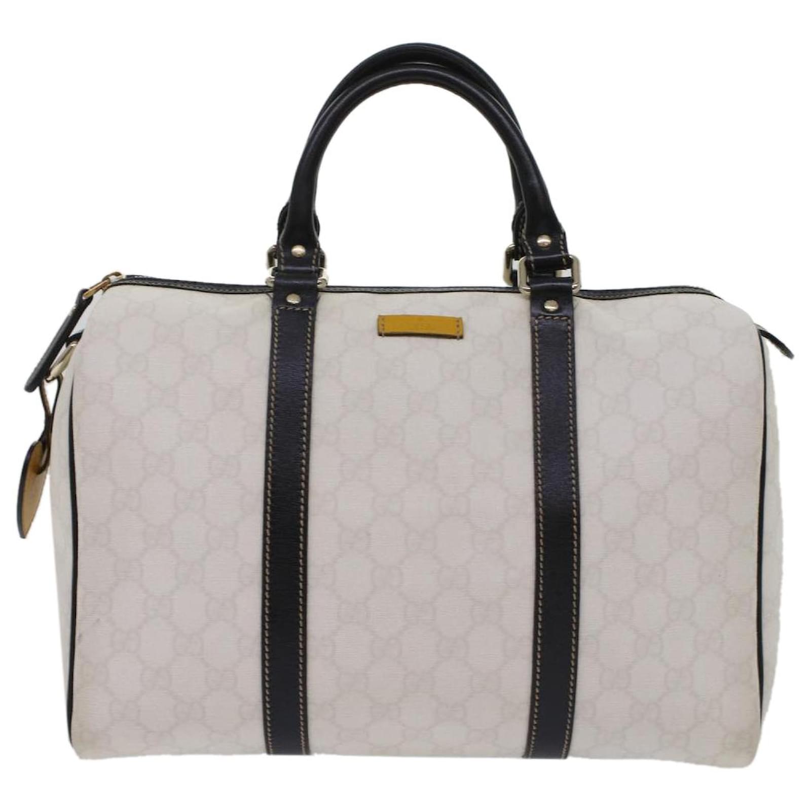 GUCCI GG Canvas Boston Bag PVC Leather White 193603 Auth ep1139