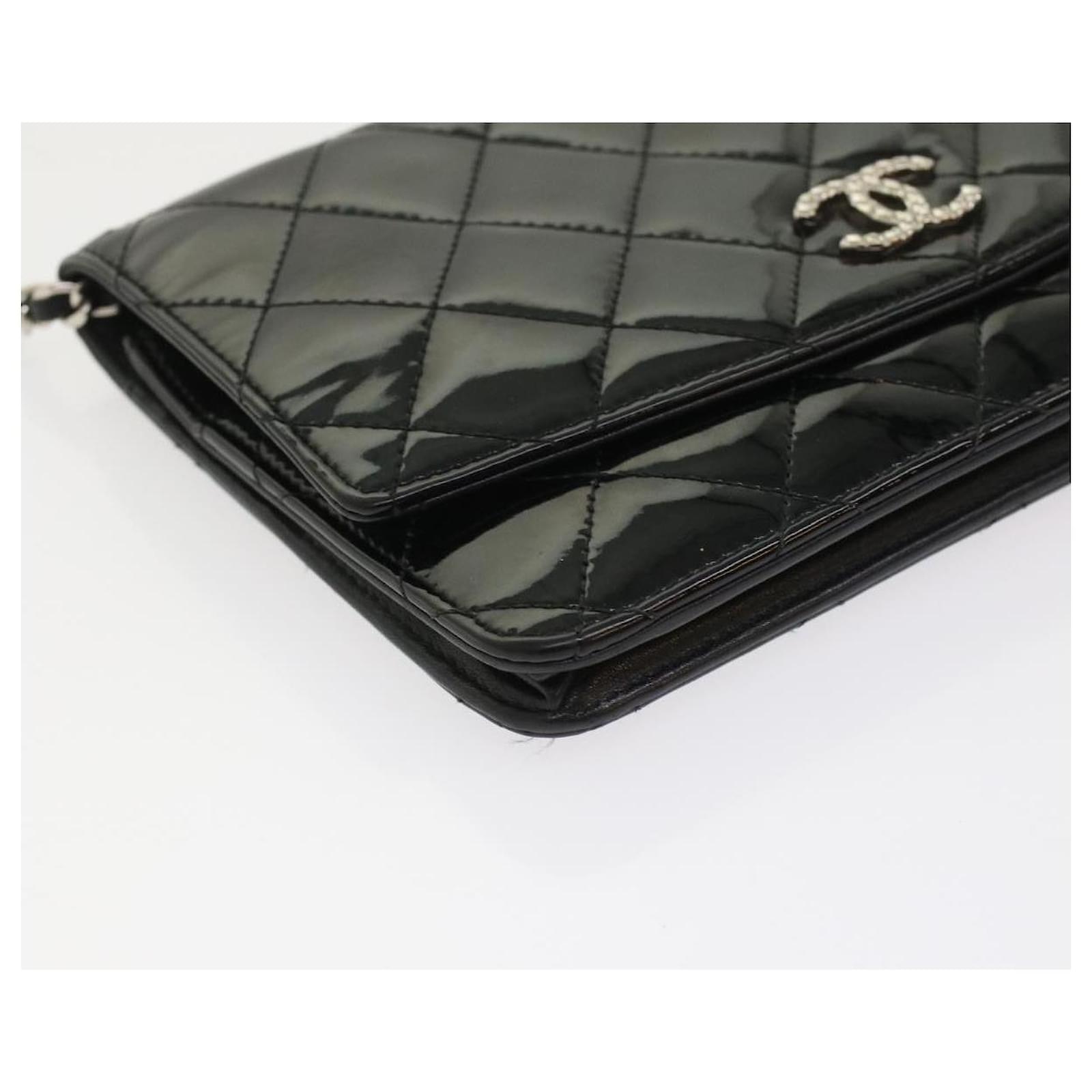 CHANEL Patent Quilted Brilliant Wallet On Chain WOC Dark Pink