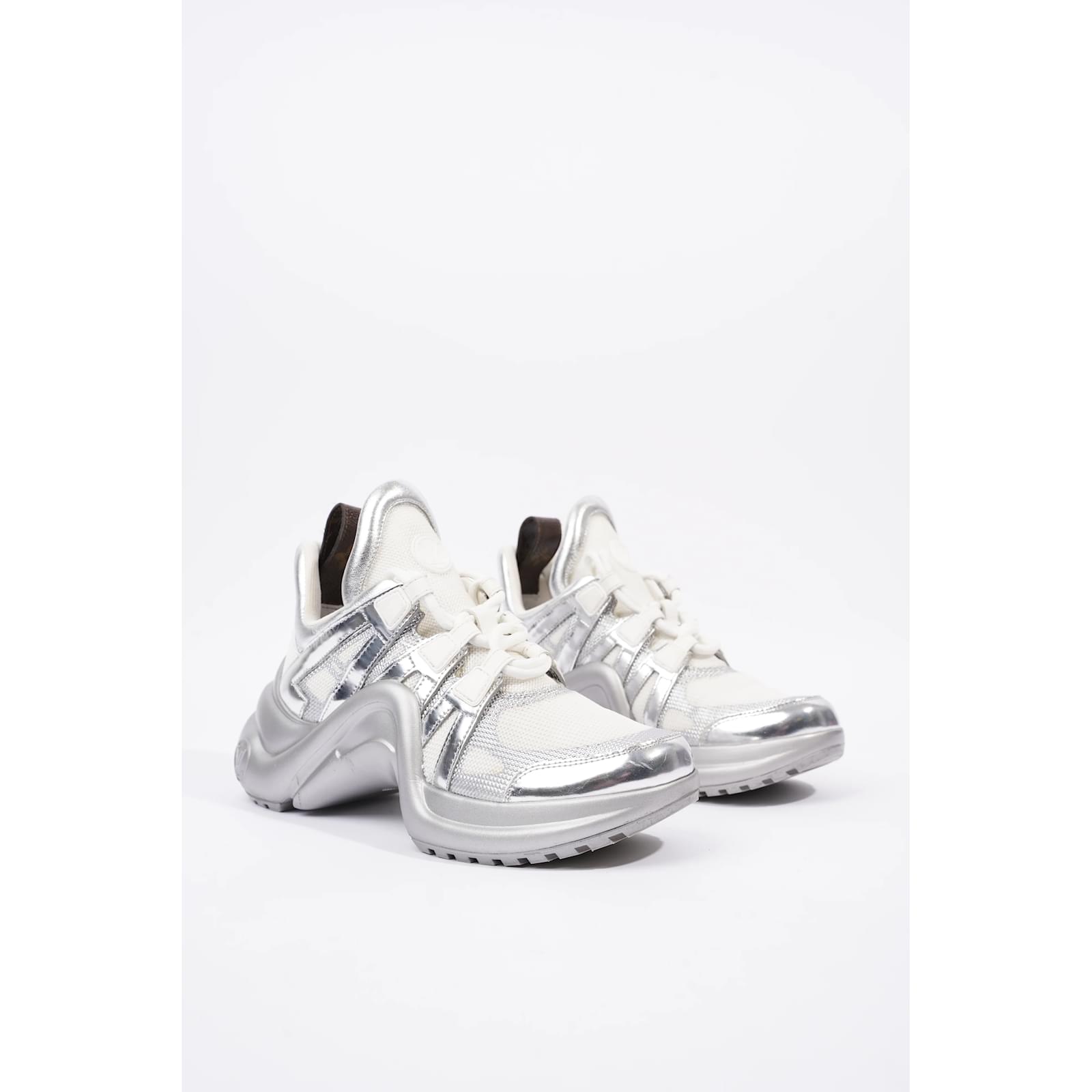 Louis Vuitton Silver/White Leather And Mesh Archlight Sneakers
