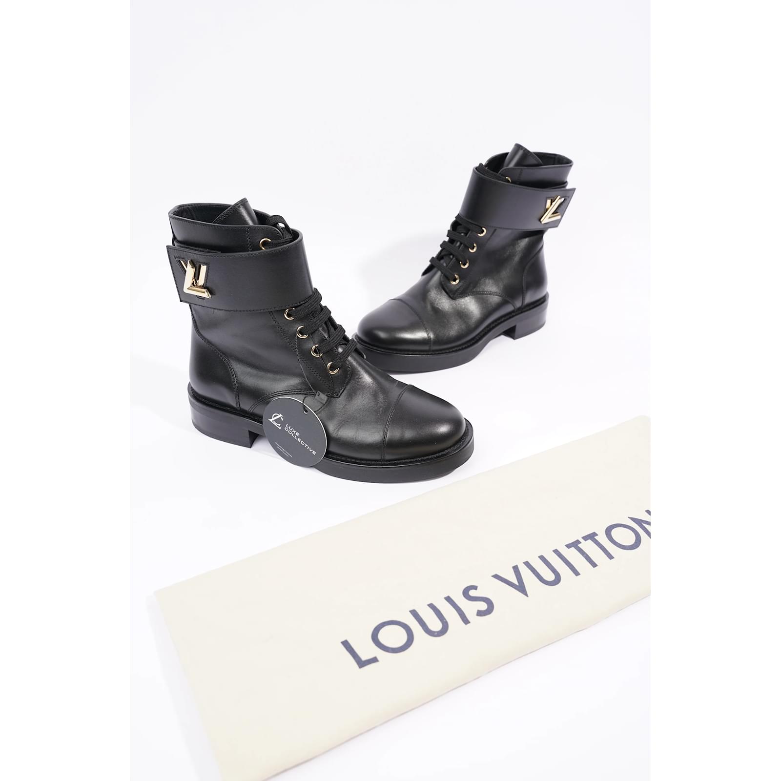 LOUIS VUITTON Black Monogram Leather Wonderland Ankle Boot 38 US 8 UK 5 AU 7