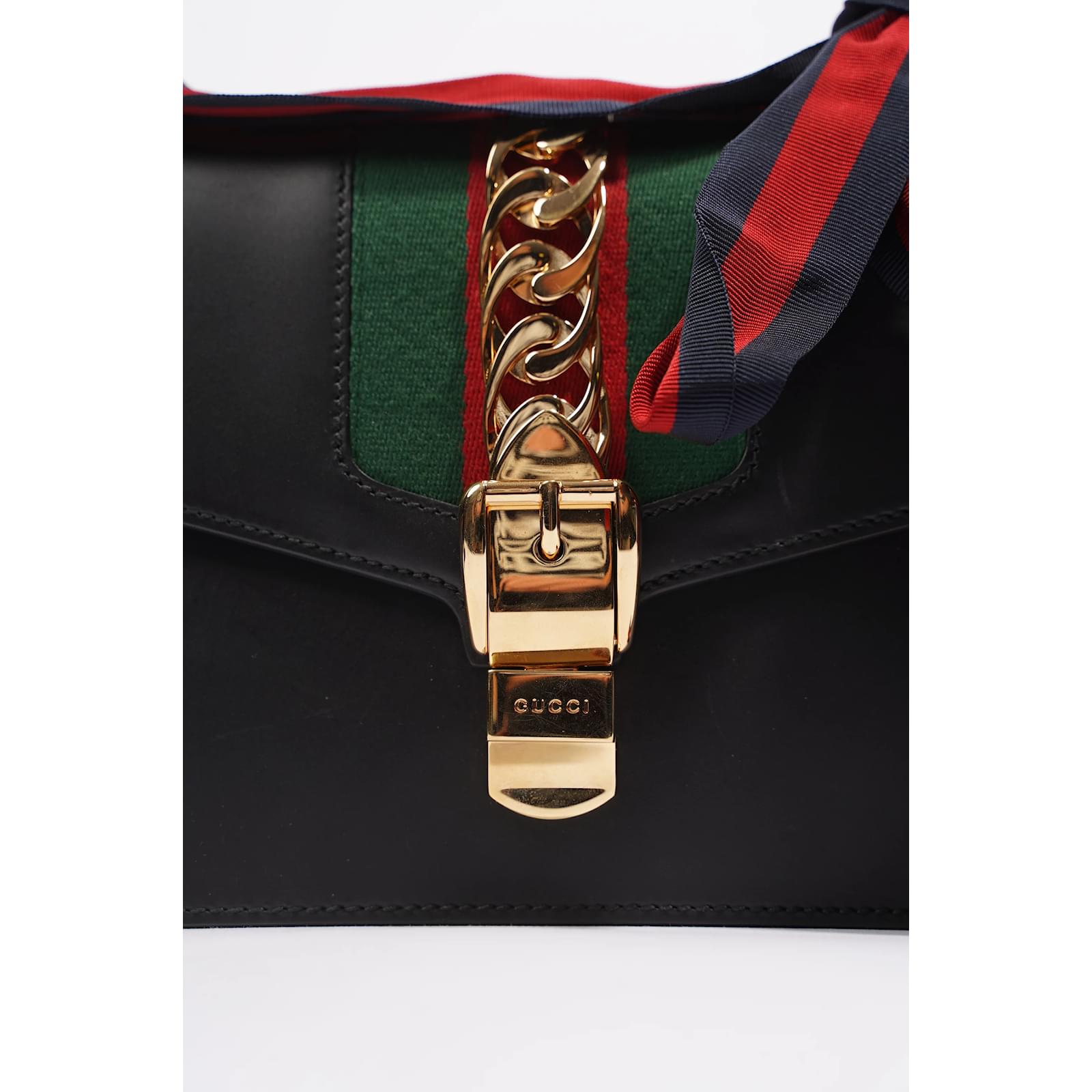 Gucci Womens Sylvie Black / green / Red Medium Leather ref.1005883 - Joli  Closet