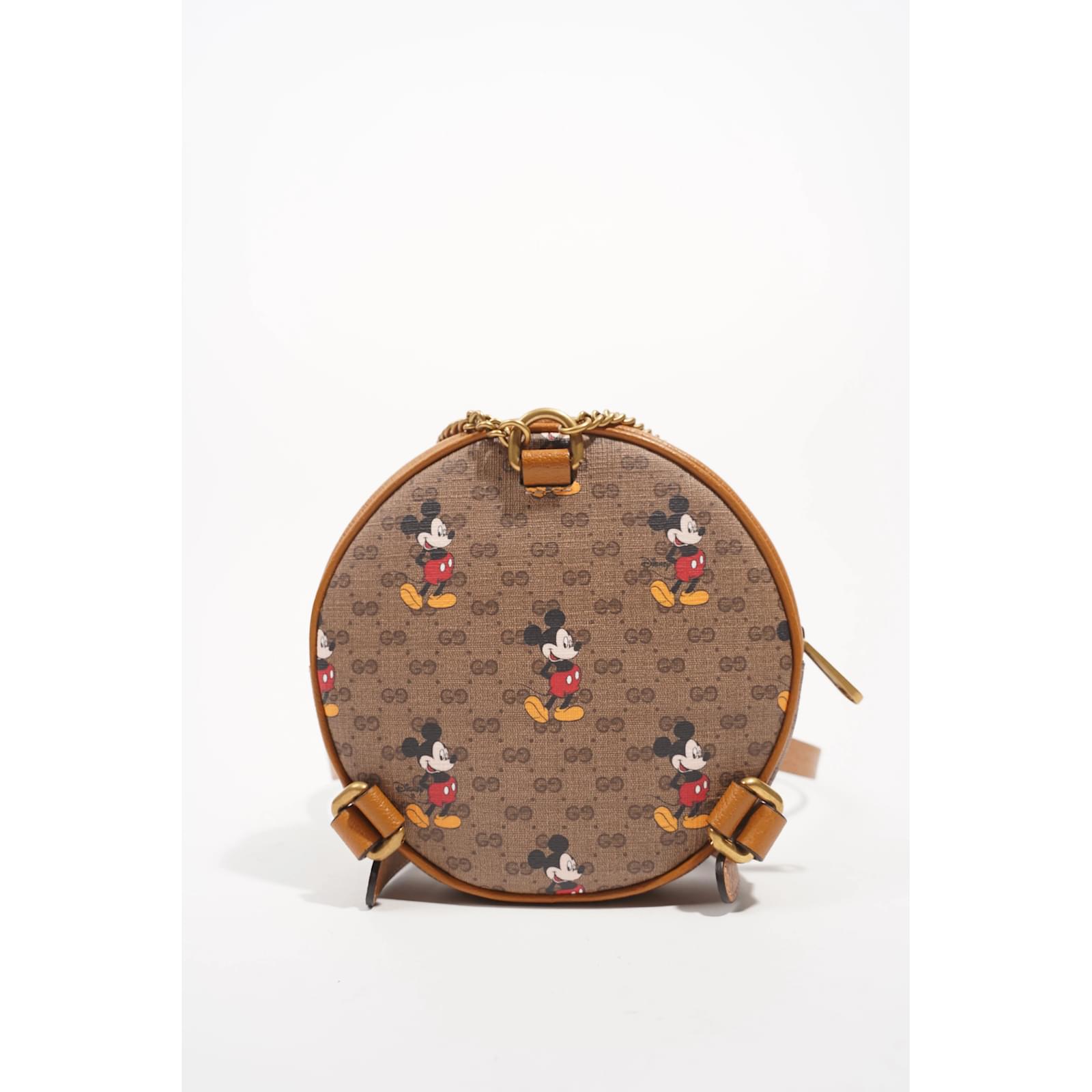 New Gucci x Disney Mickey Mouse Brown GG Canvas Round Mini Backpack 603730  8559