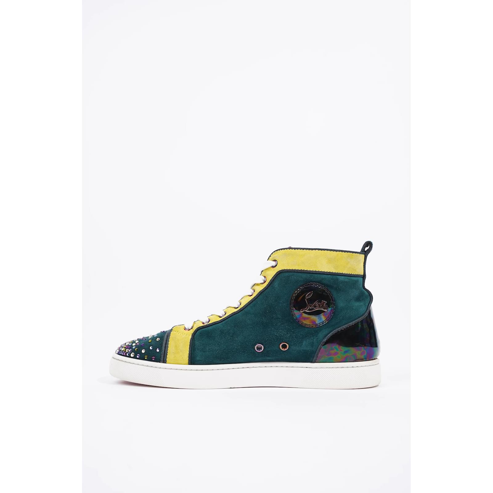 Christian Louboutin Hommes Swarovski High Top Vert Jaune UE 43