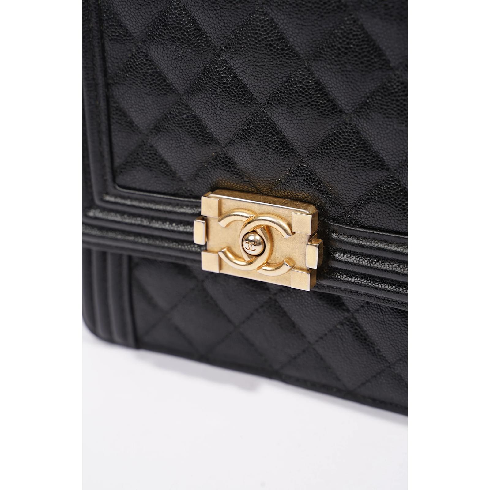 Chanel Black Chevron Quilted Caviar Old Medium Boy Bag Antique Gold Hardware, 2023 (Like New)